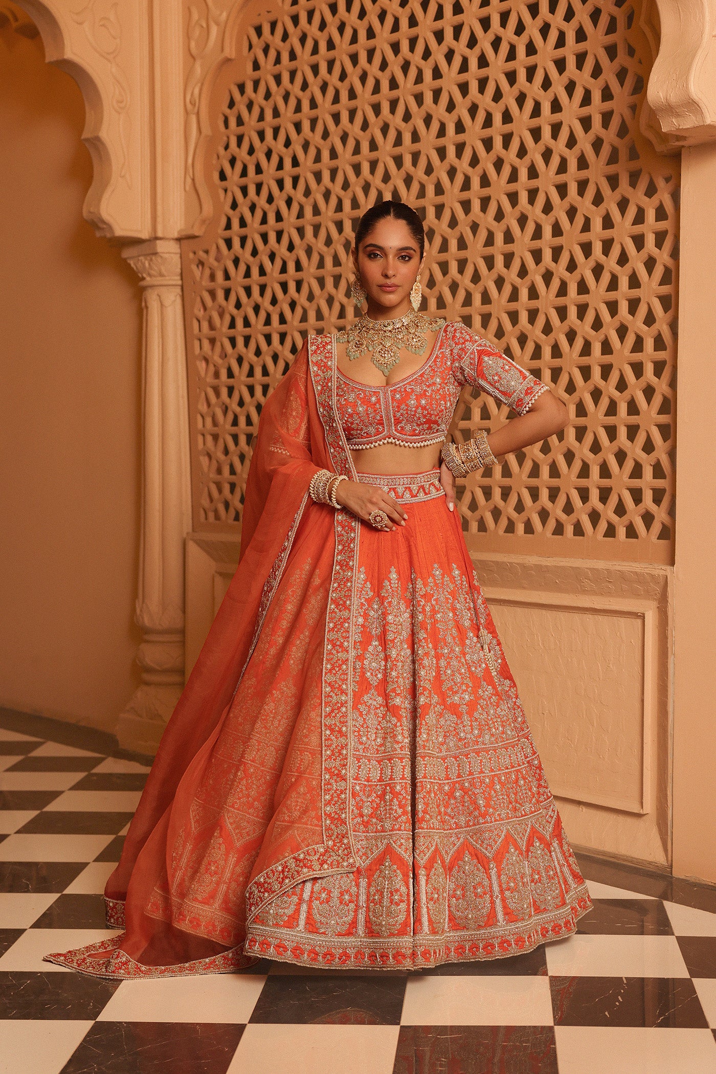 Faizah Orange Lehenga with Blouse and Dupatta