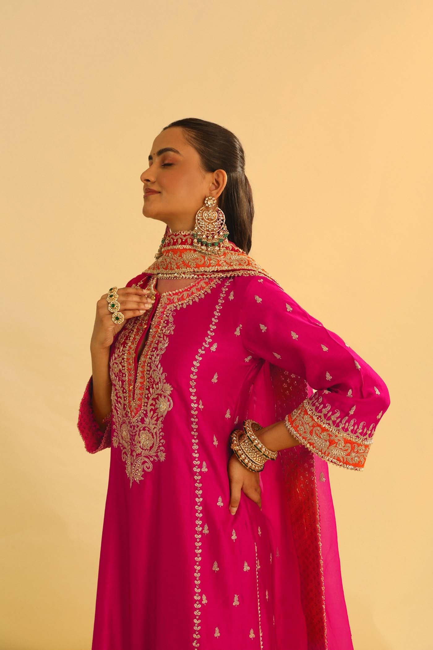 Mayra - Rani Hotpink Long Kurta with Palazzo & Dupatta (Lxrts)