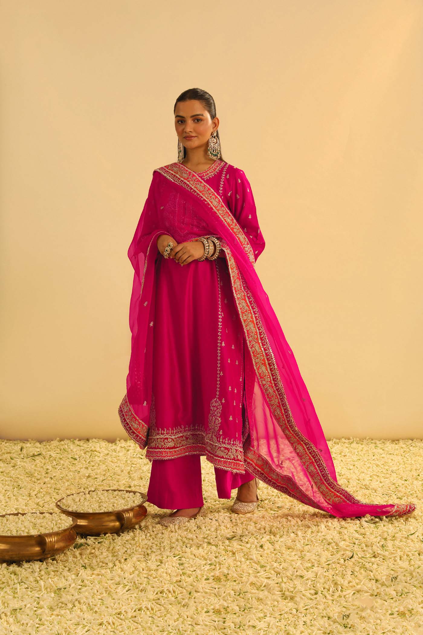 Mayra - Rani Hotpink Long Kurta with Palazzo & Dupatta (Lxrts)