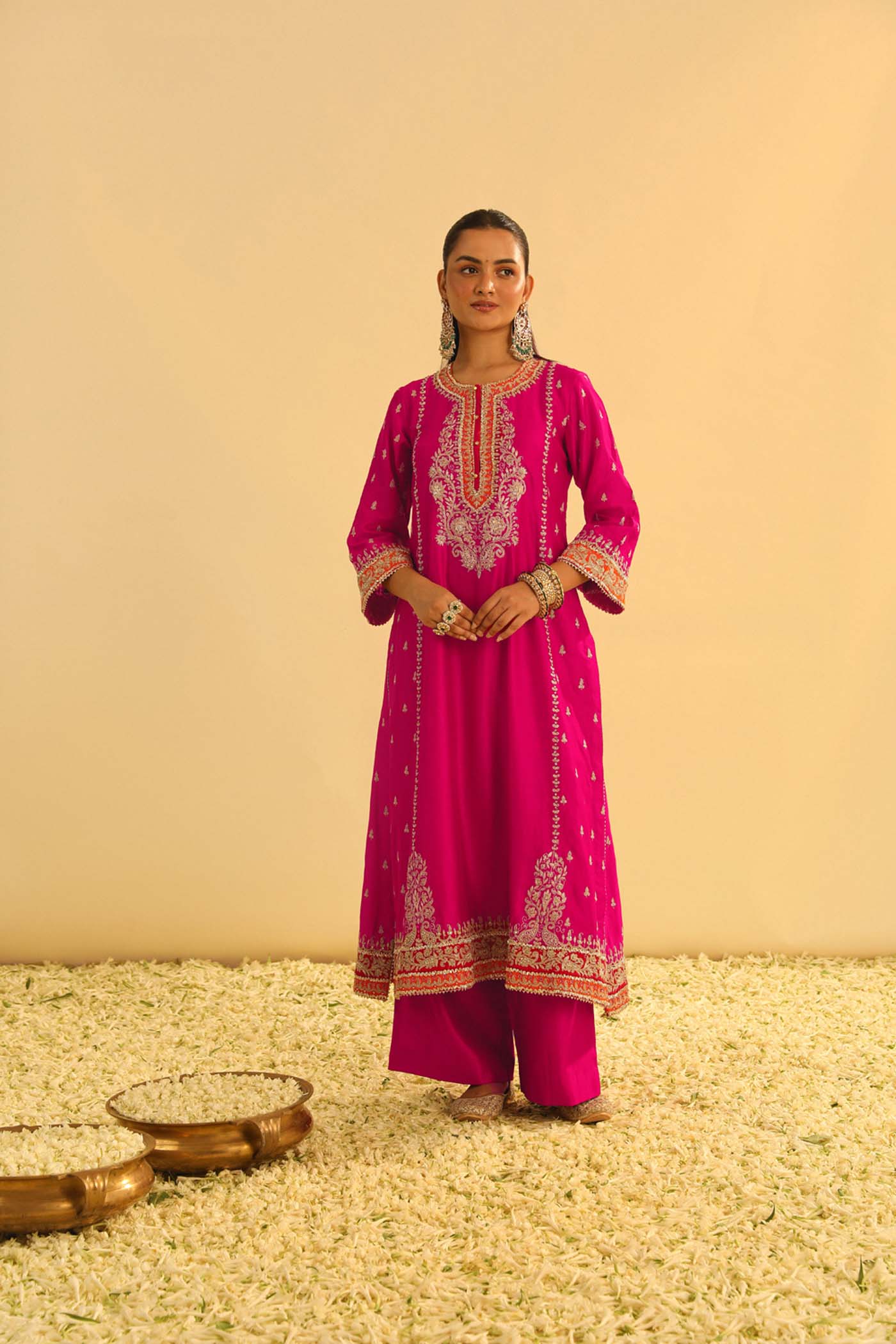 Mayra - Rani Hotpink Long Kurta with Palazzo & Dupatta (Lxrts)