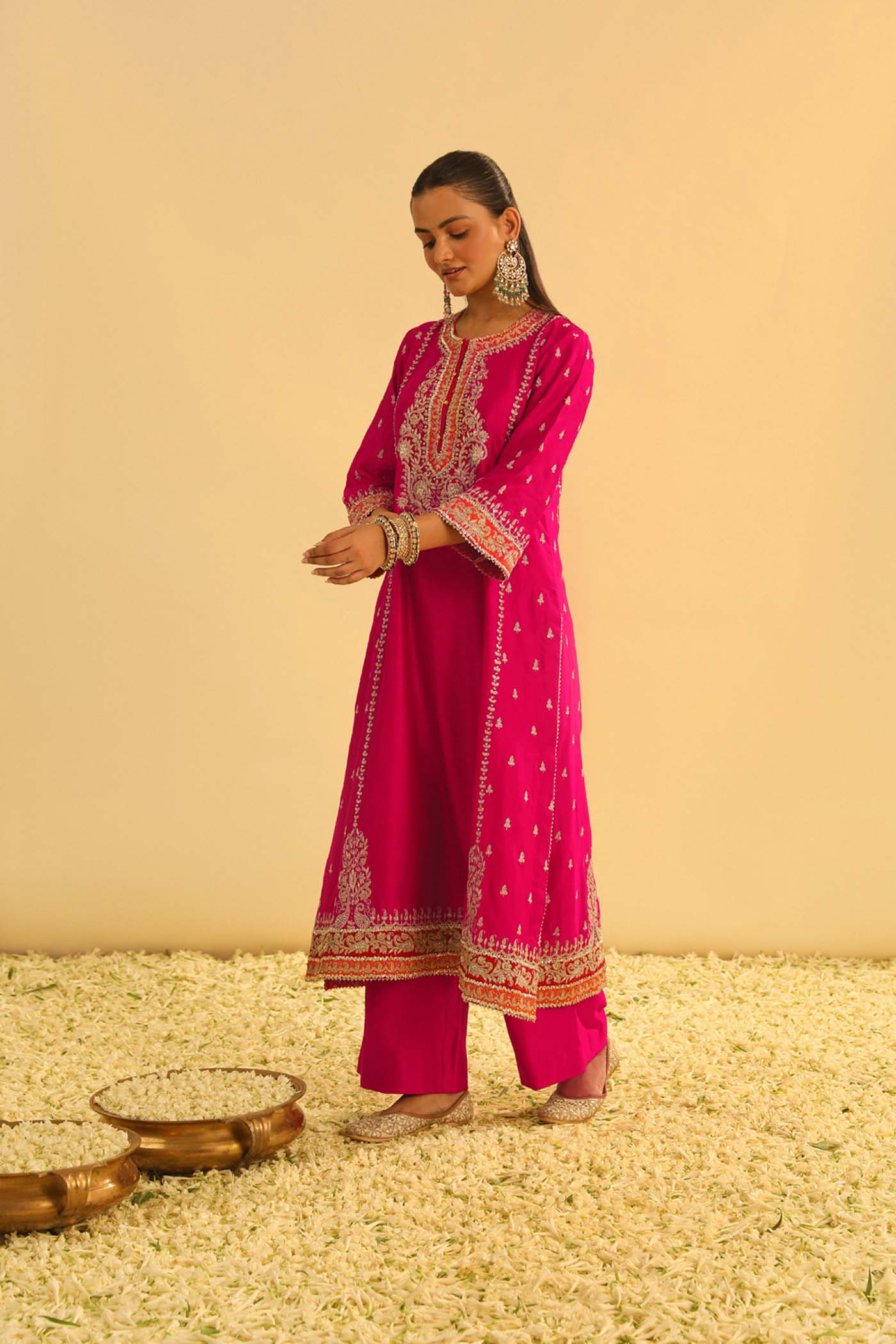 Mayra - Rani Hotpink Long Kurta with Palazzo & Dupatta (Lxrts)