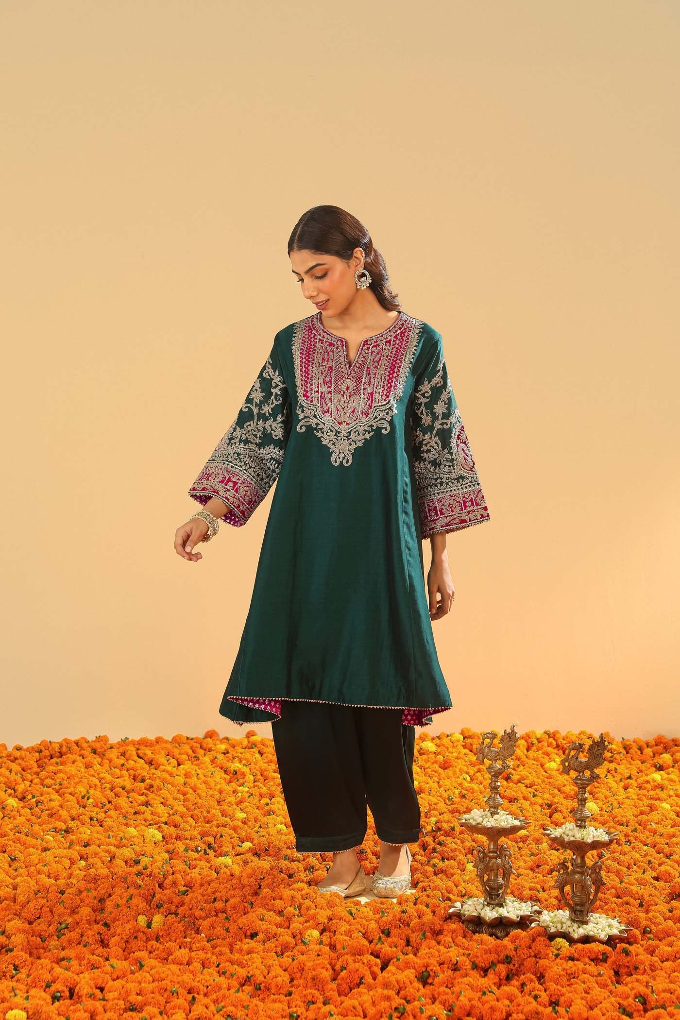 Mohsina - Emerald Green Short Kalidaar Chauga with Salwar (LXRTS)