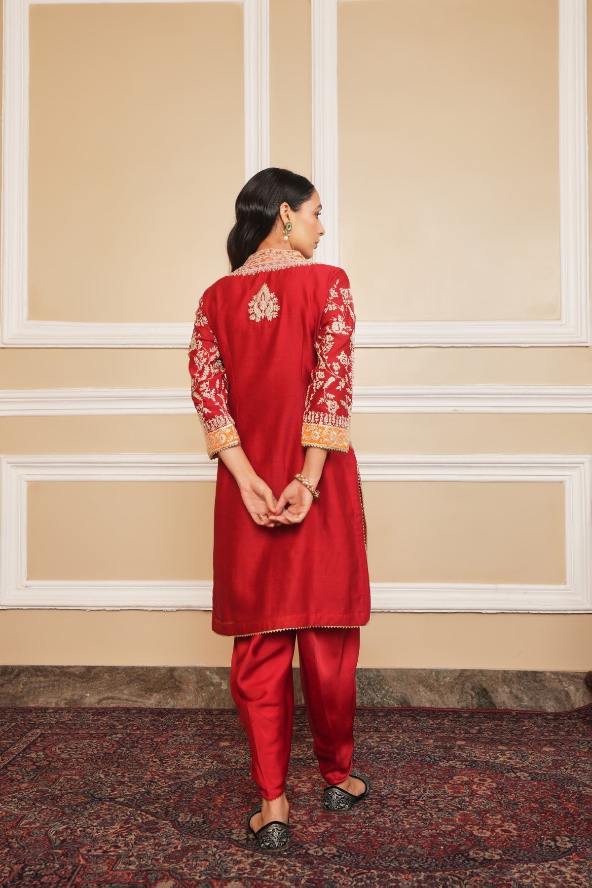 MEHNOOR - DEEP RED KURTA WITH DHOTI (LXRTS)