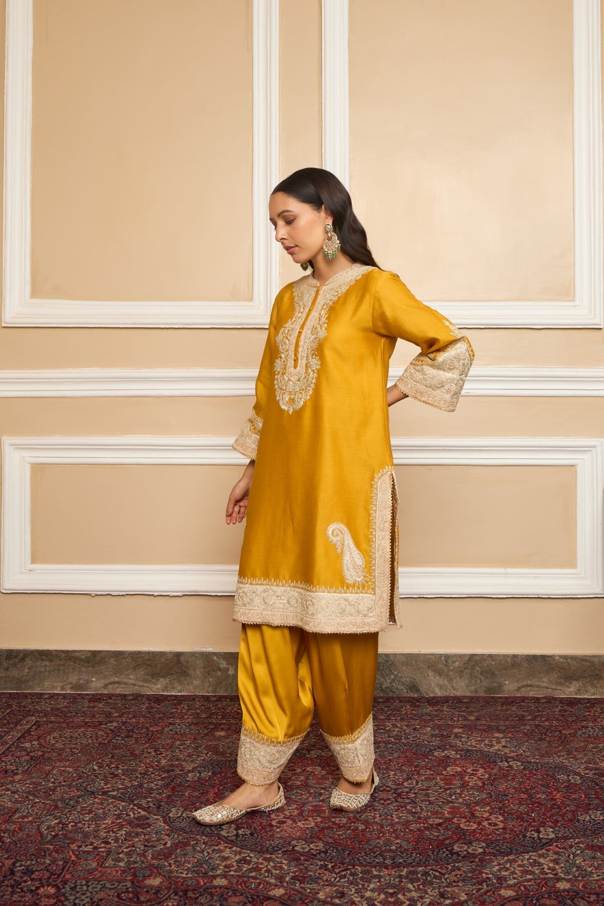 SABAA - GLAZE MUSTARD SHORT KURTA WITH SALWAR AND DUPATTA (LXRTS)