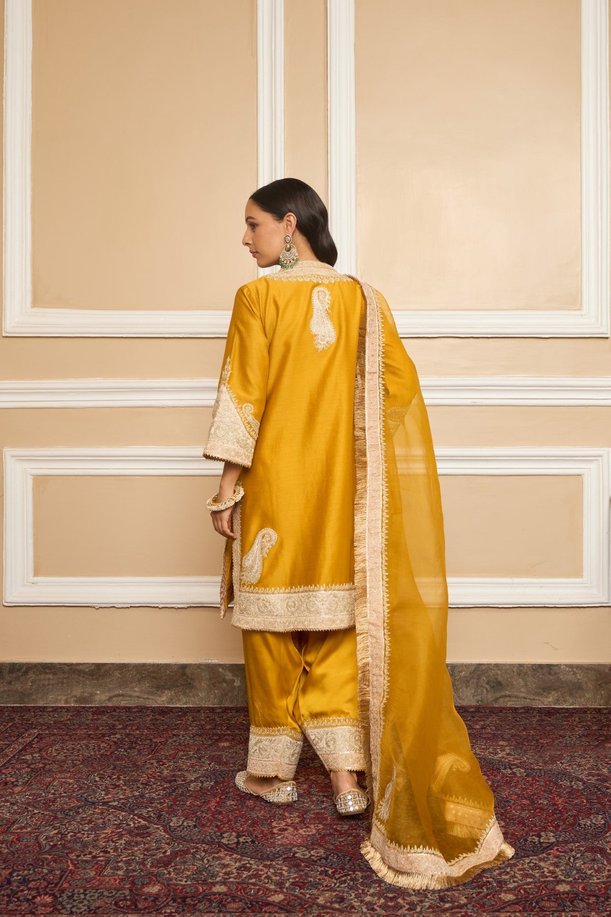 SABAA - GLAZE MUSTARD SHORT KURTA WITH SALWAR AND DUPATTA (LXRTS)