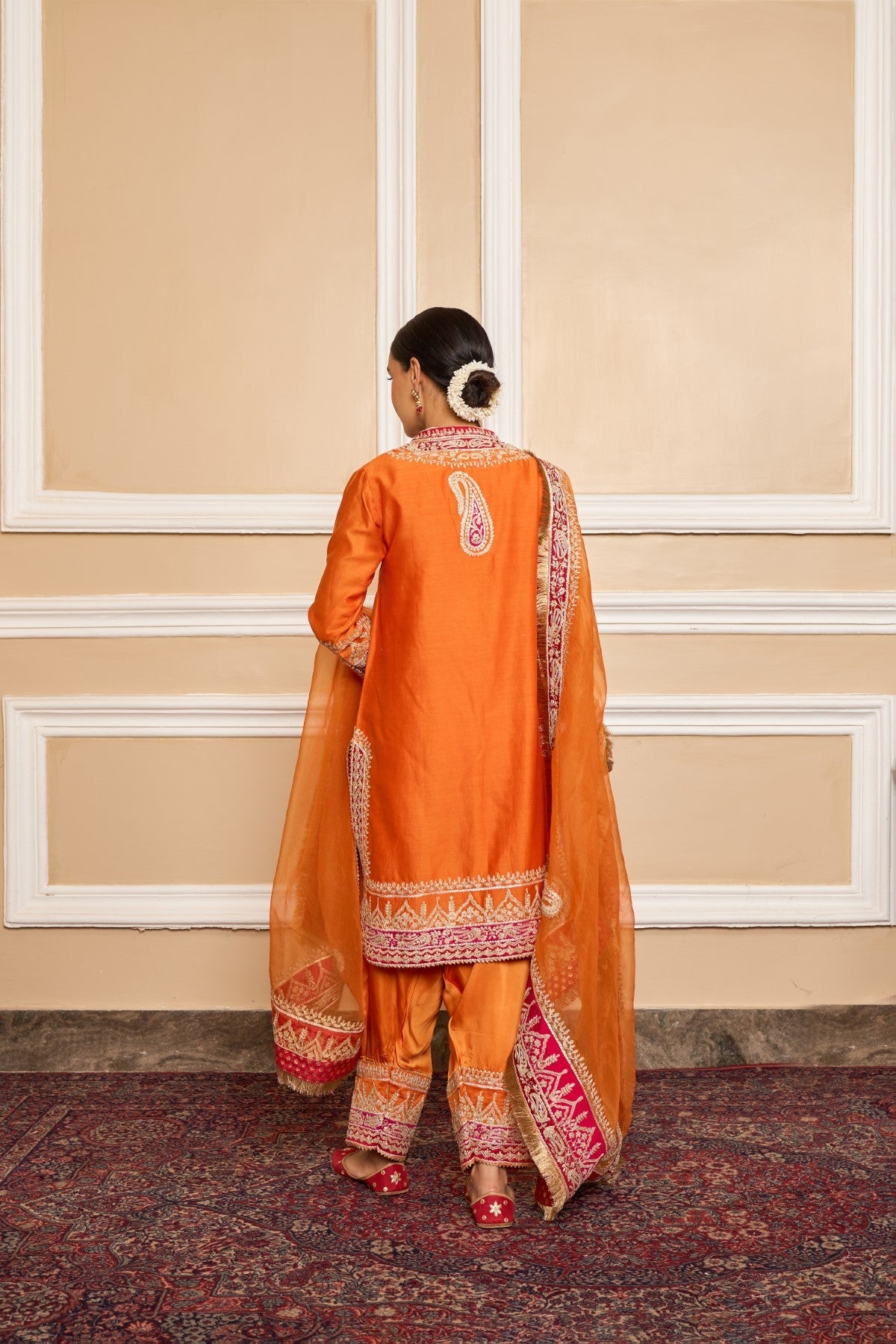 AFSAANA - ORANGE SHORT KURTA WITH SALWAR AND DUPATTA (LXRTS)