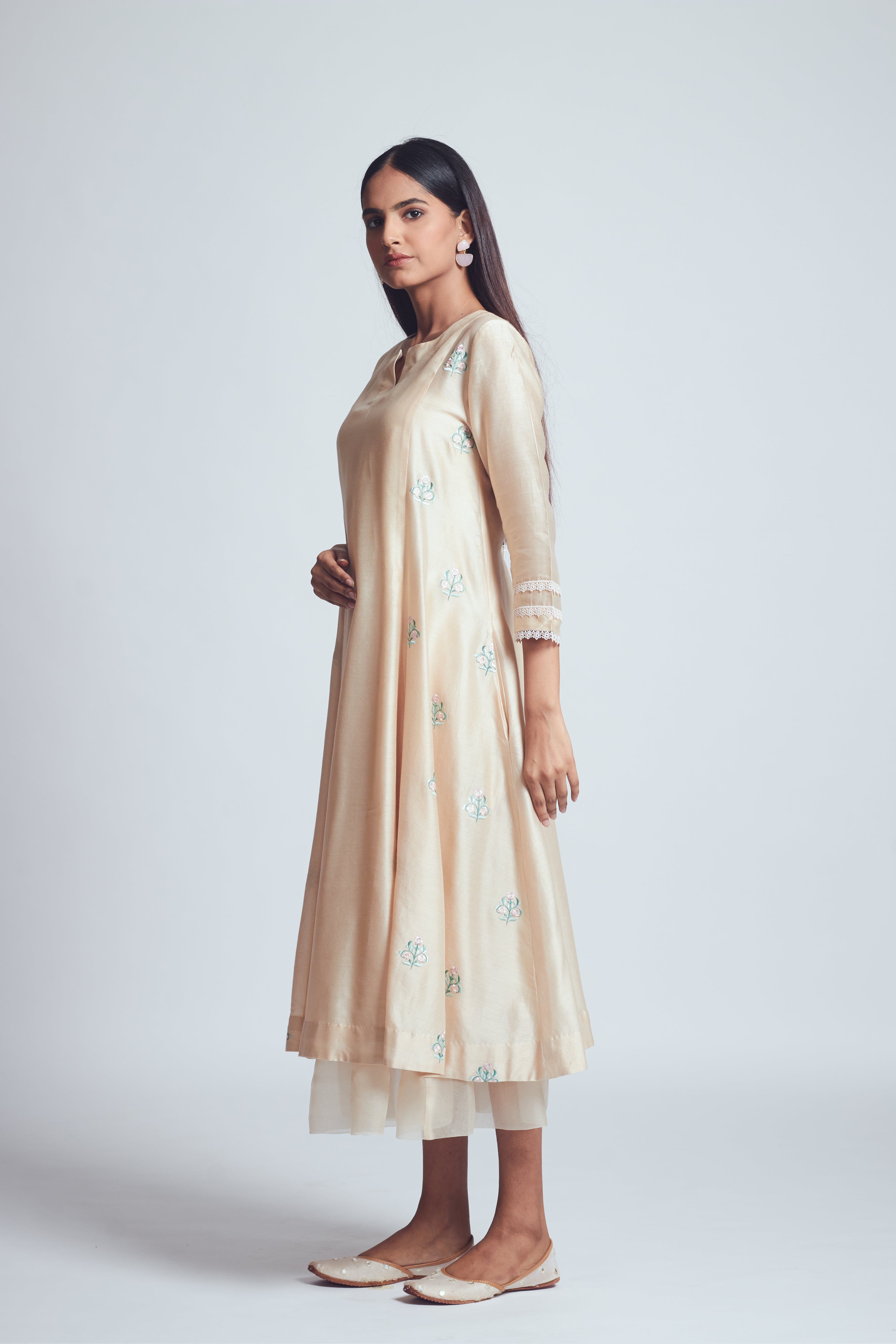 Amna- Beige twin layer summer dress