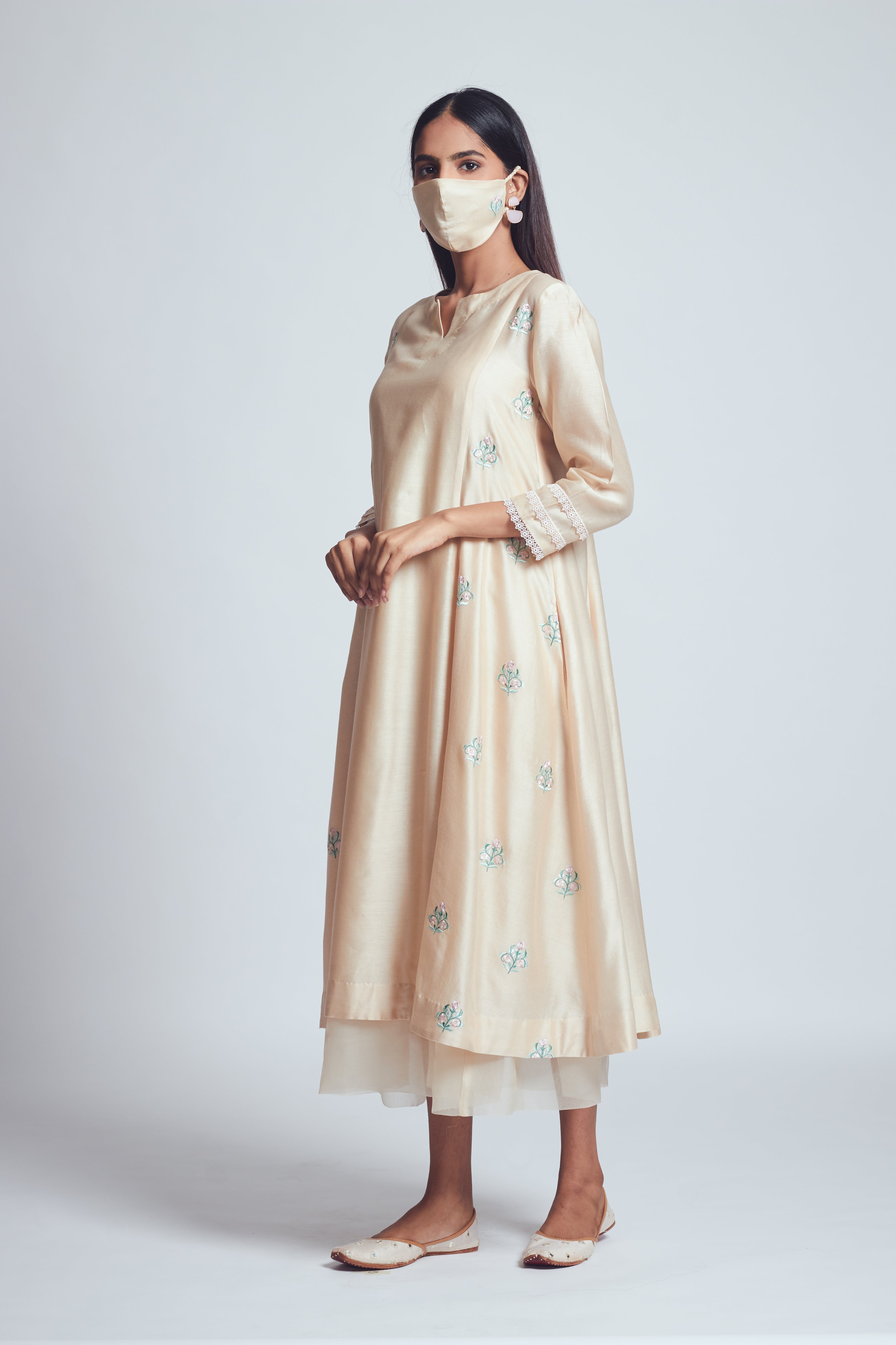 Amna- Beige twin layer summer dress
