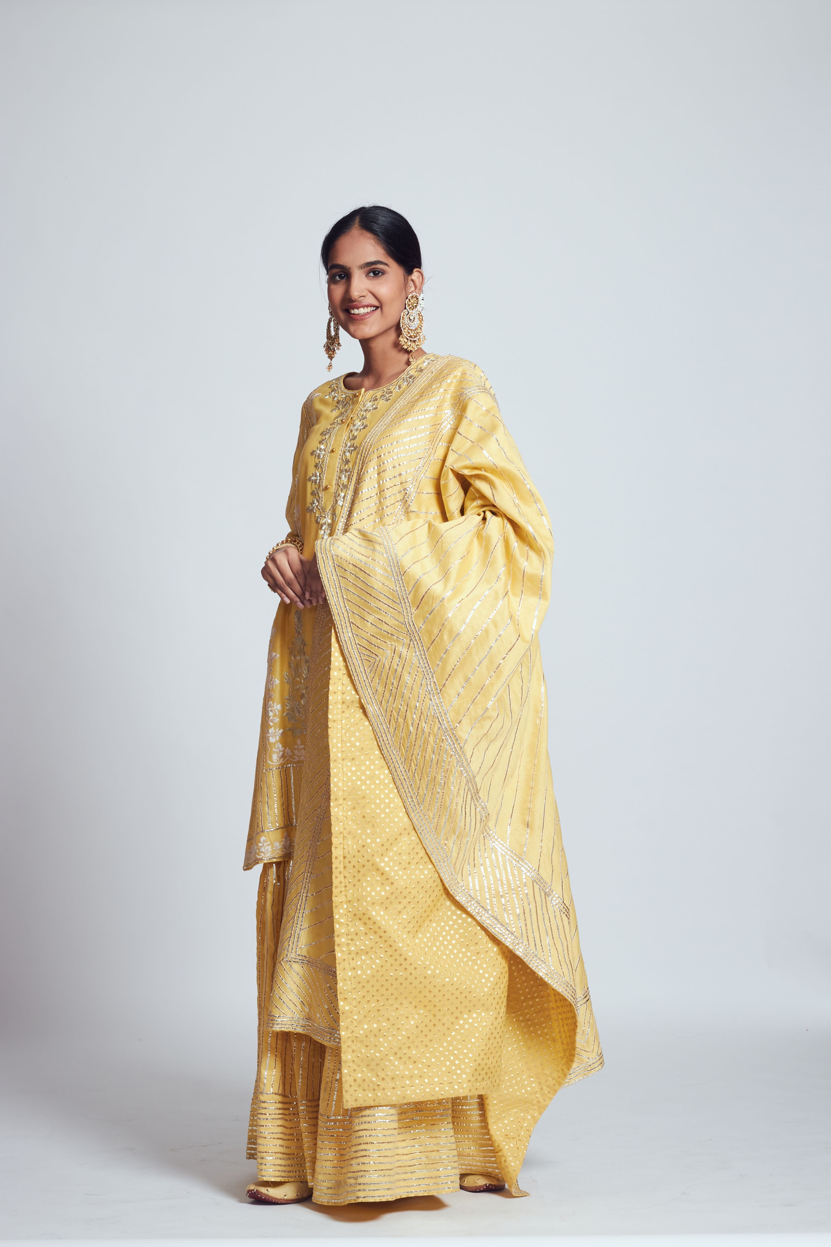 Sehar- Happy yellow chanderi silk embroidered ensemble
