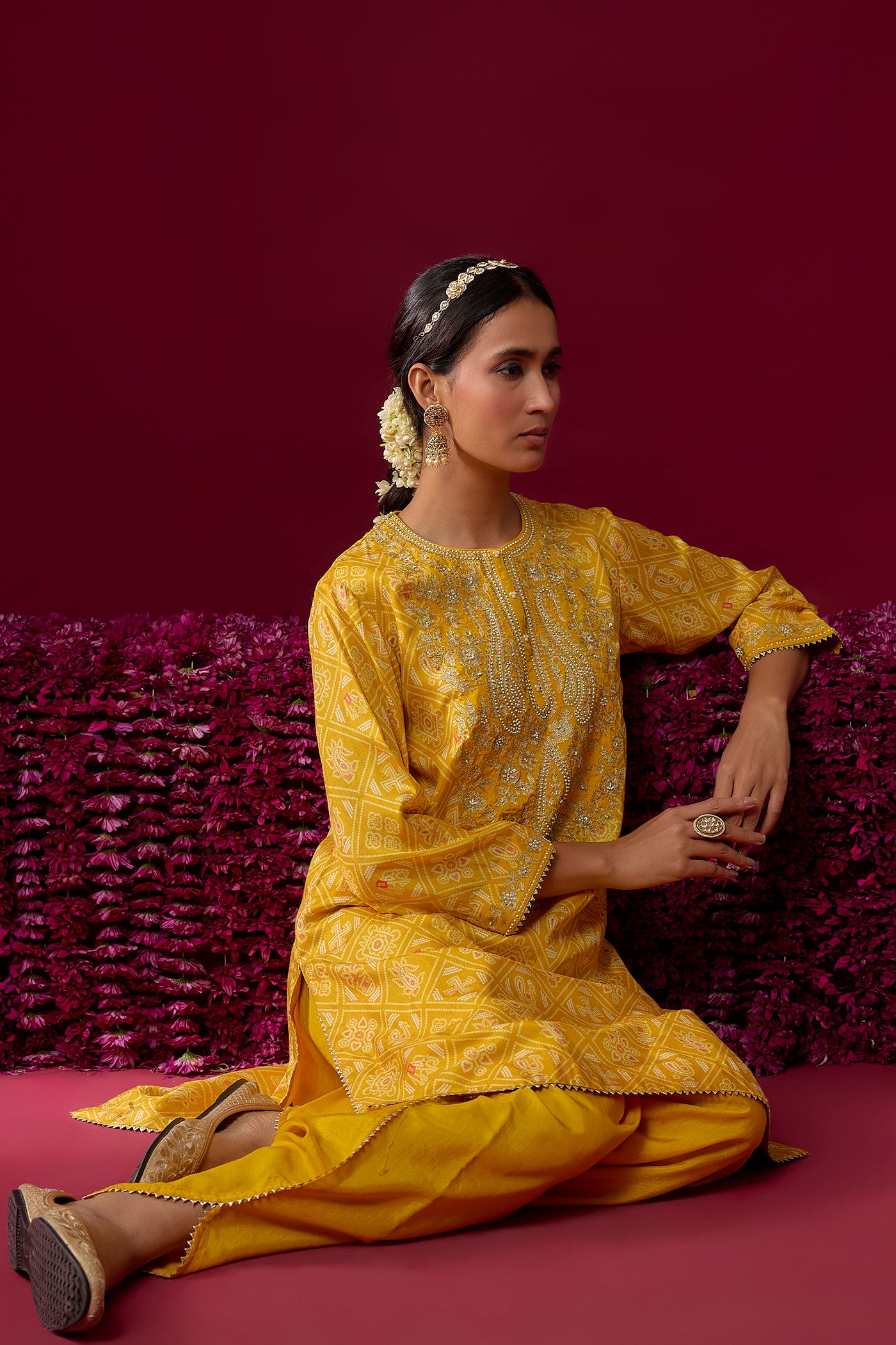 Nargis - Mustard Short Kurta With Salwar