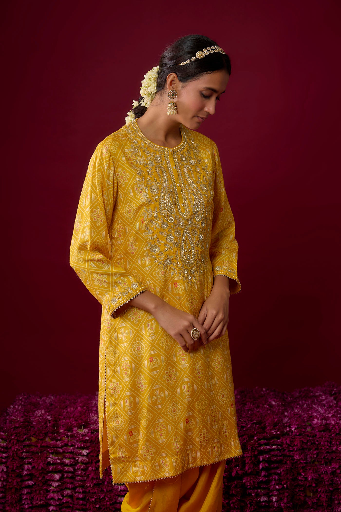 Nargis - Mustard Short Kurta With Salwar