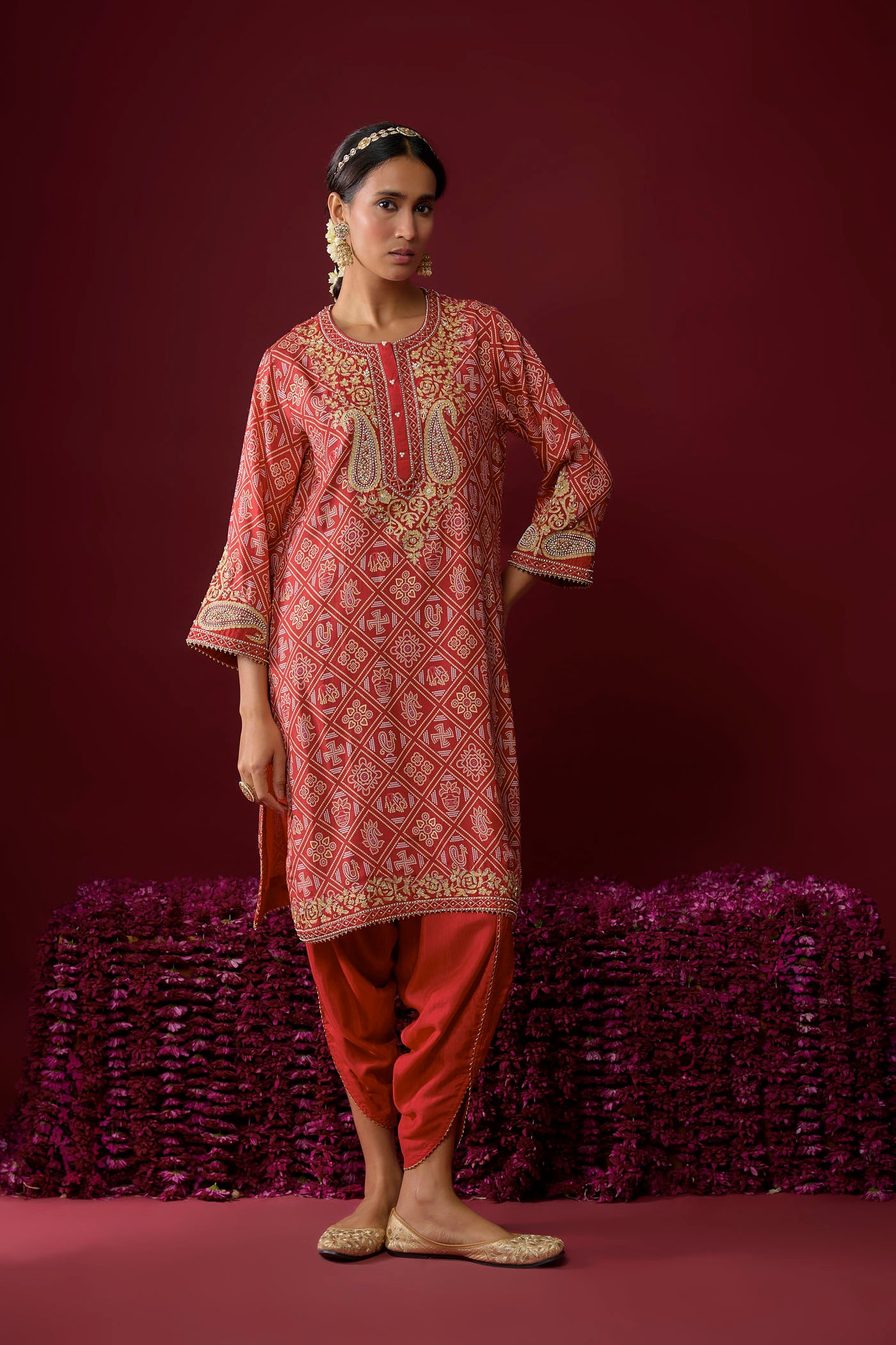 Zoya - Deep Red Short Kurta With Dhoti