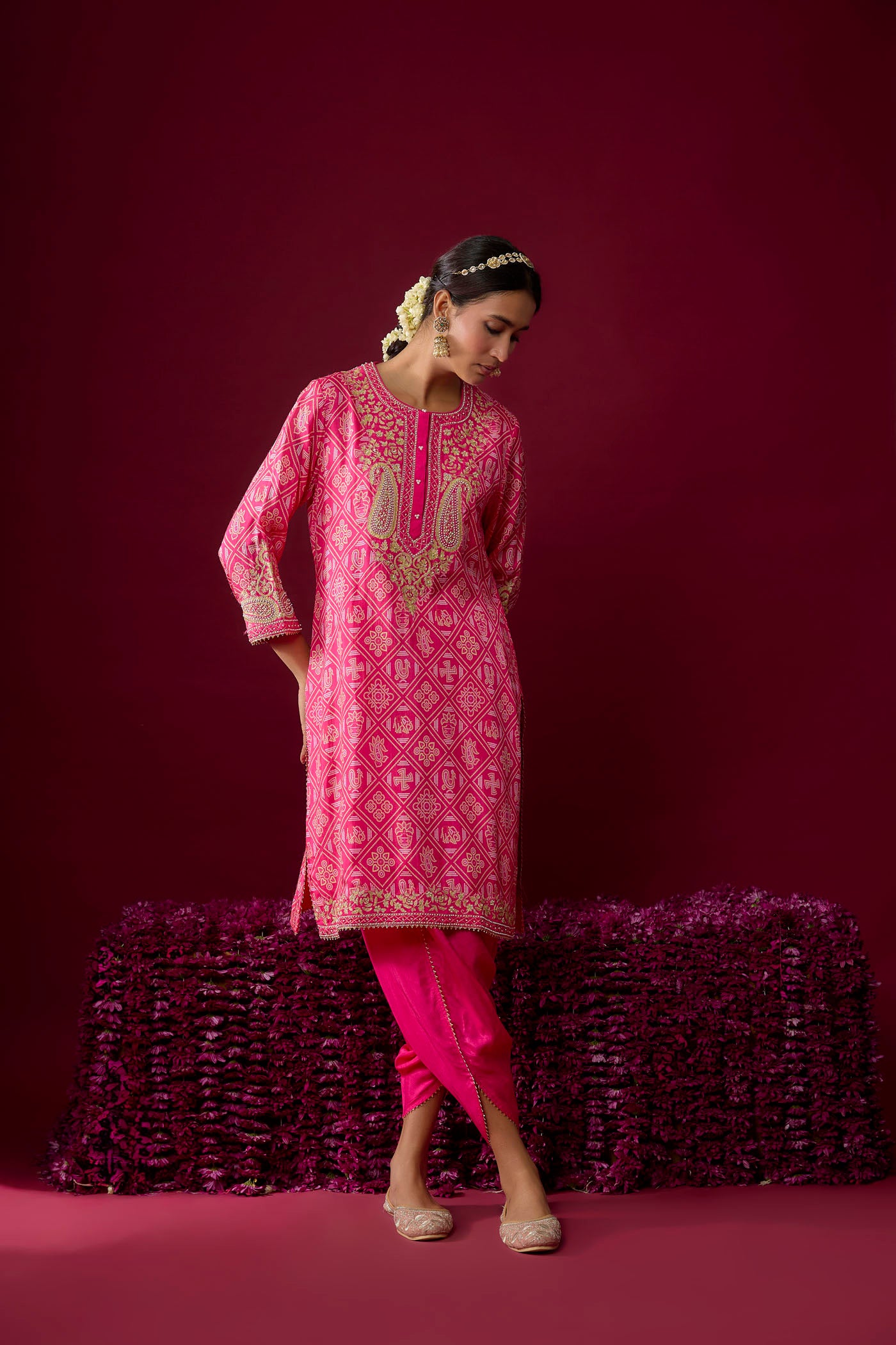Zoya - Hotpink Short Kurta With Dhoti