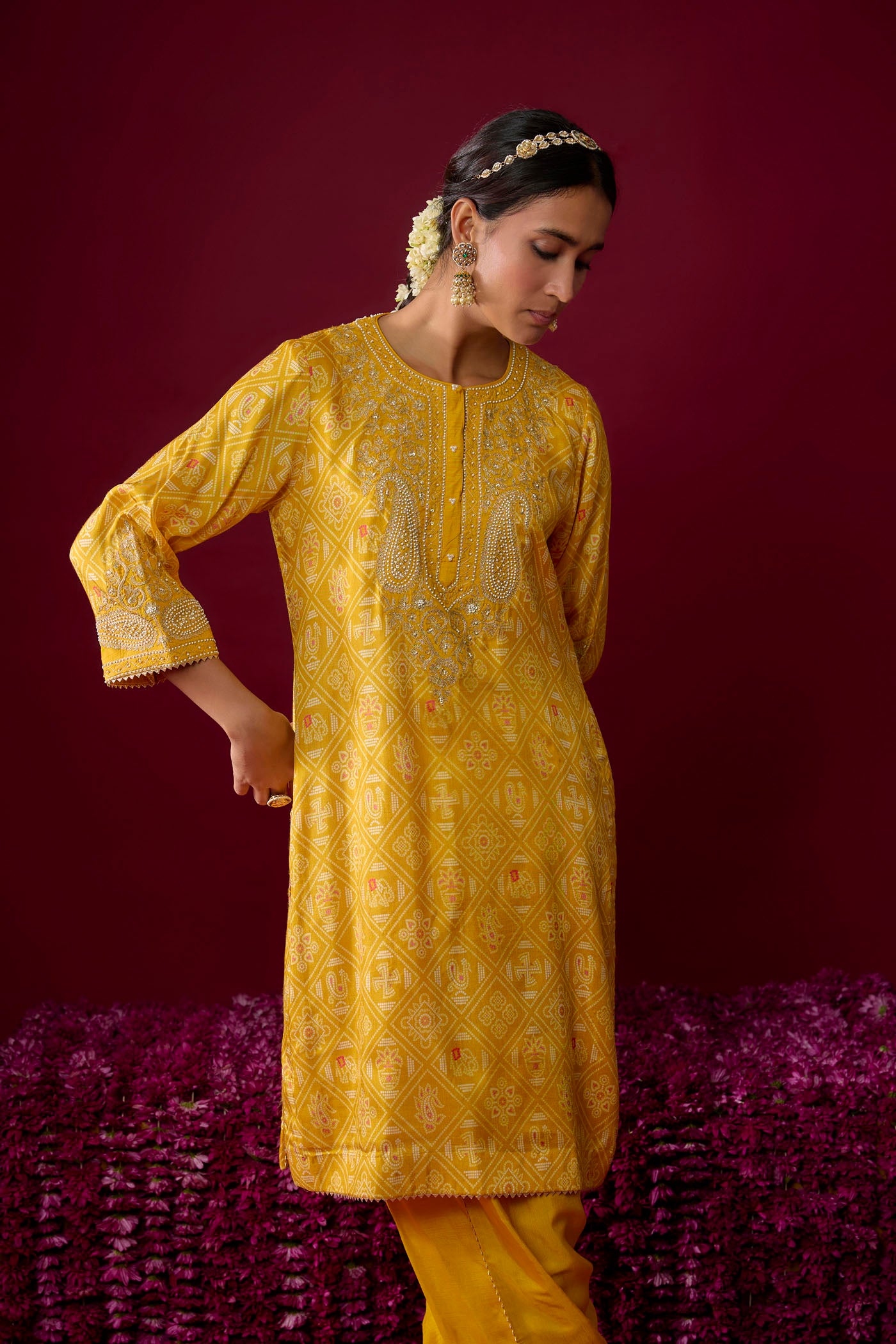 Zoya - Mustard Short Kurta With Dhoti