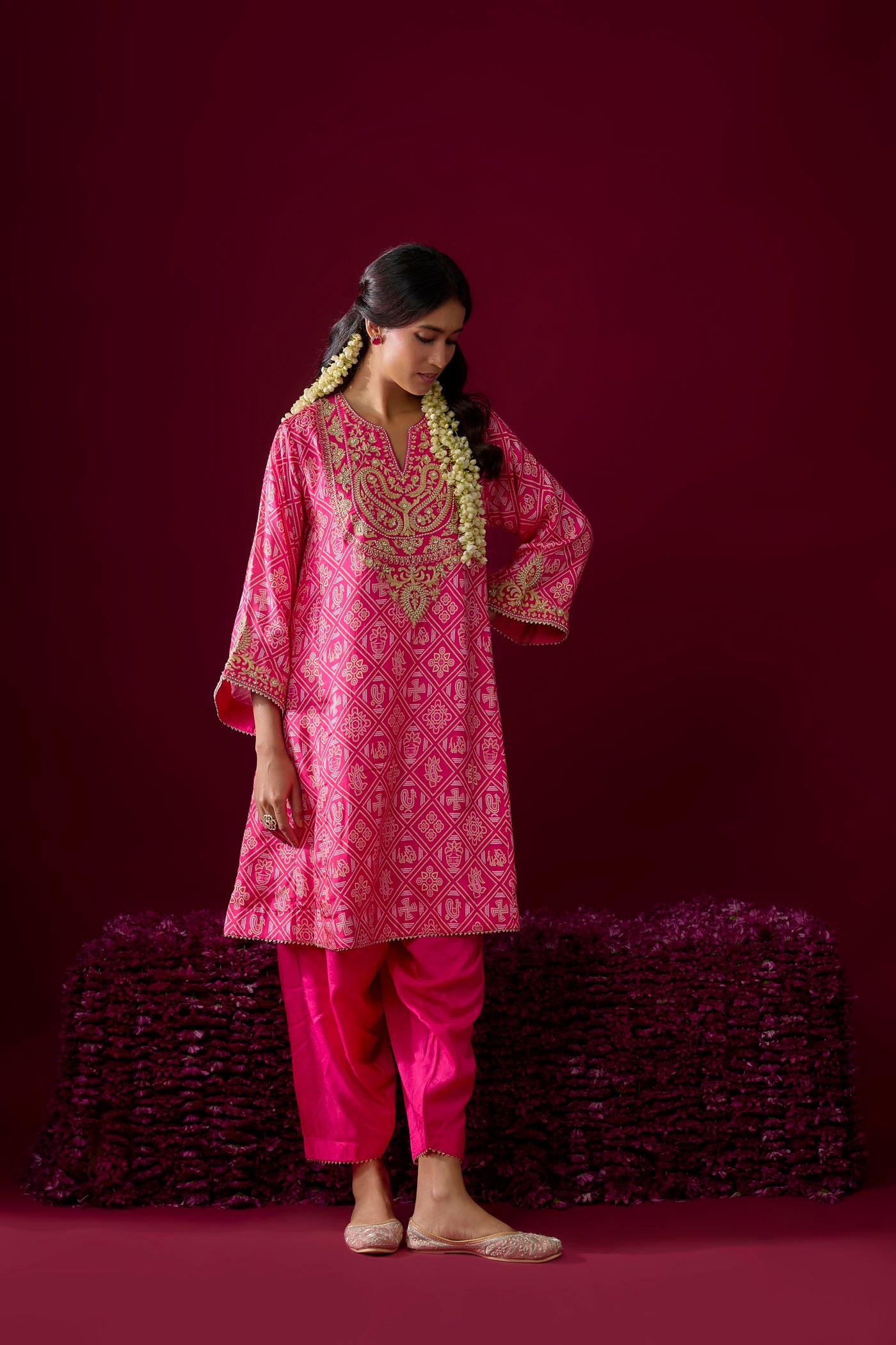 Rasha - Hotpink Short Chauga With Salwar