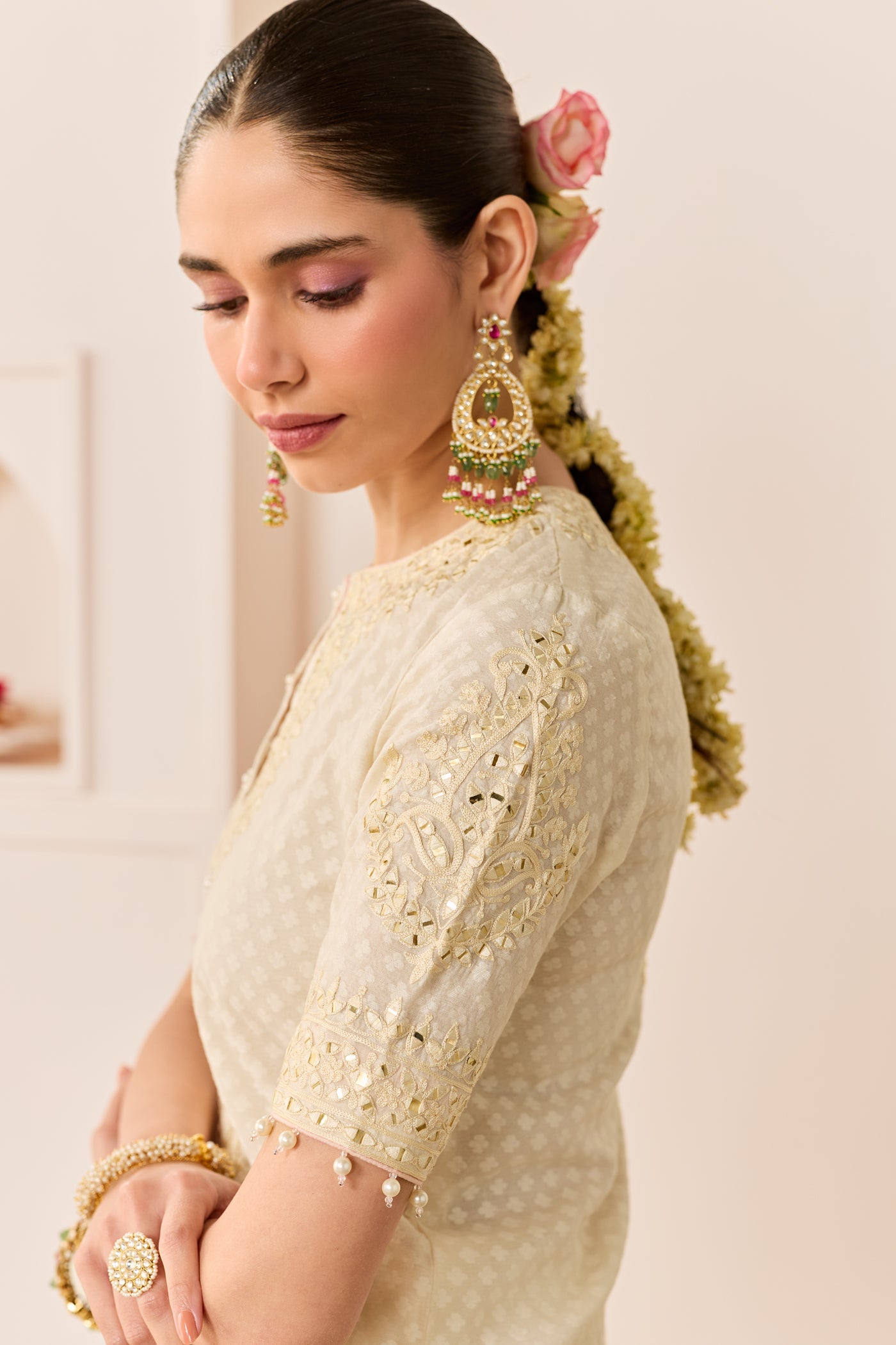 Anaisha -Daisy Ivory Short Kurta With Farshi Salwar