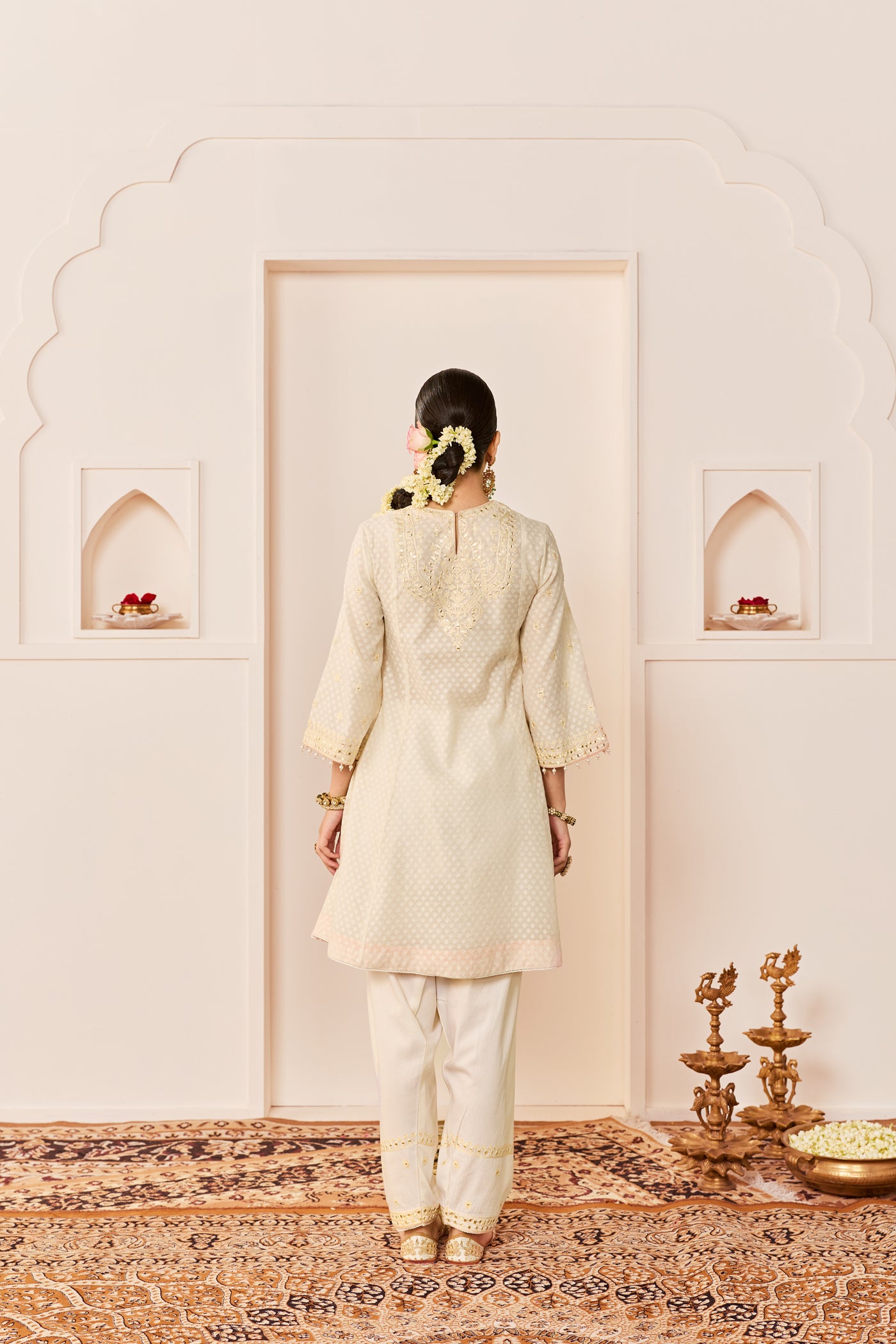 Nida - Daisy Ivory Short Choga With Farshi Salwar
