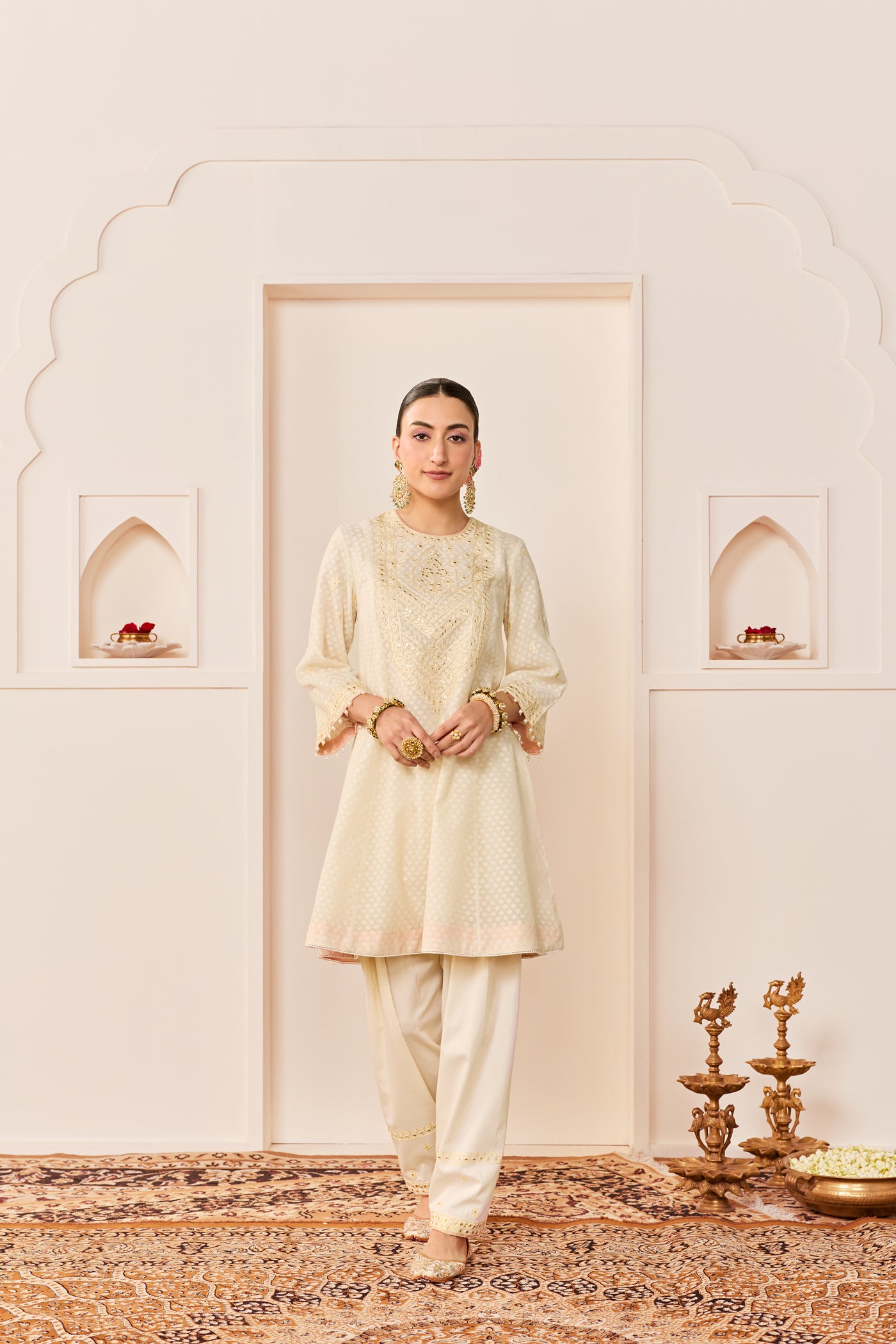 Nida - Daisy Ivory Short Choga With Farshi Salwar