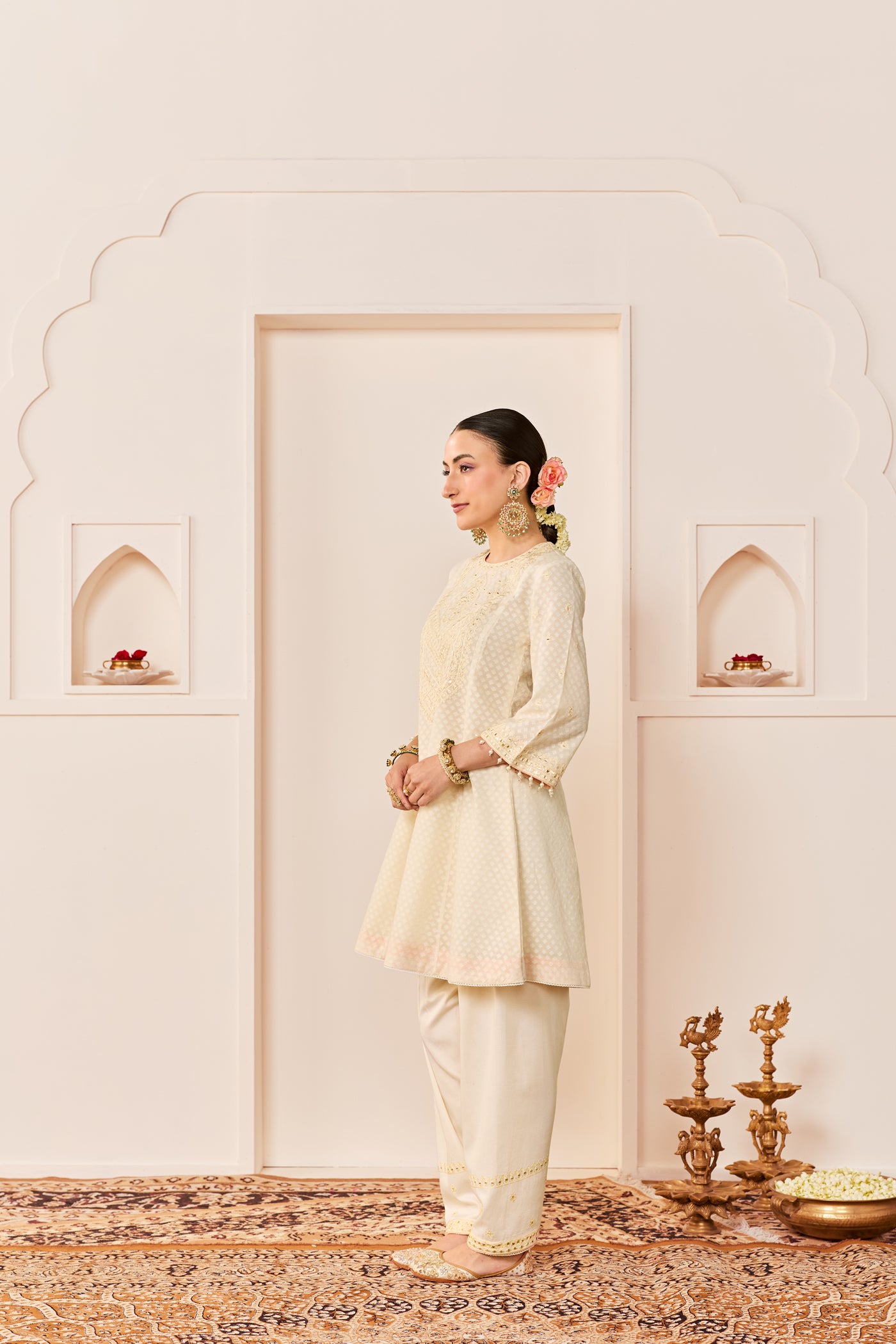 Nida - Daisy Ivory Short Choga With Farshi Salwar