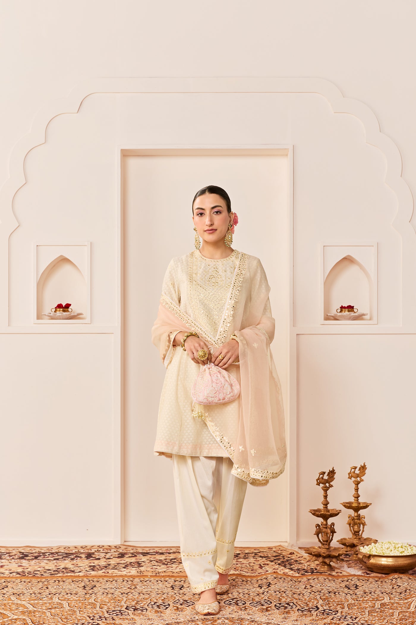 Nida - Daisy Ivory Short Choga With Farshi Salwar