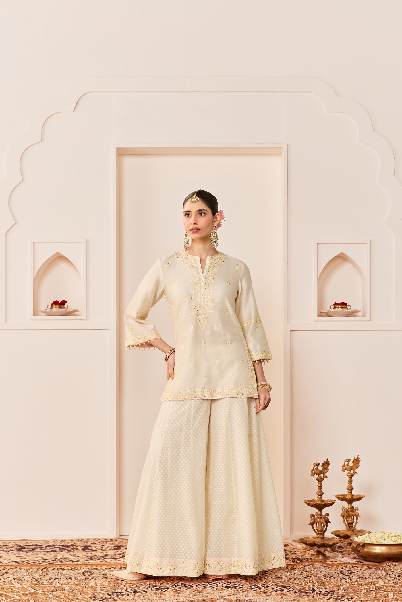 Rehma -Daisy Ivory Short Kurta With Sharara And Dupatta (LXRTS)