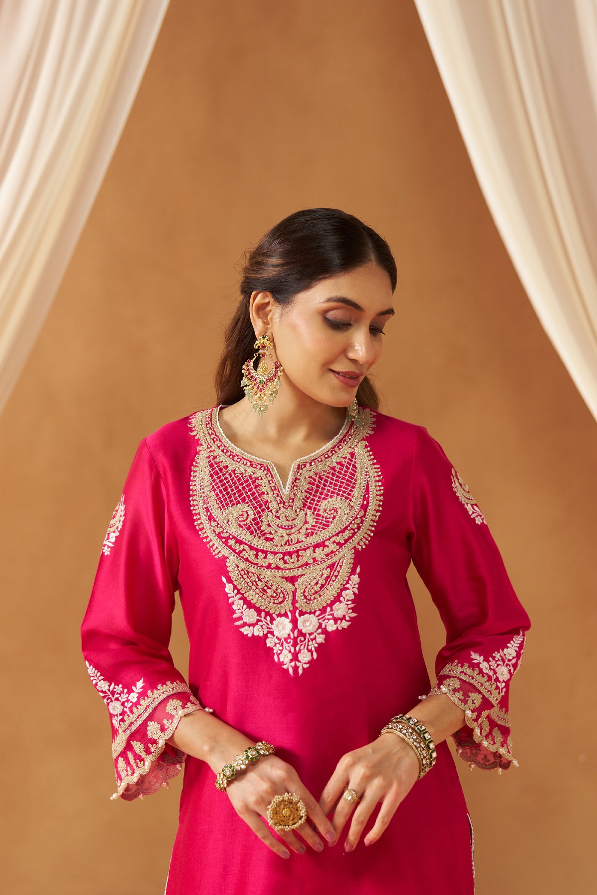 Ashira - Rani Hotpink Short Kurta with Salwar