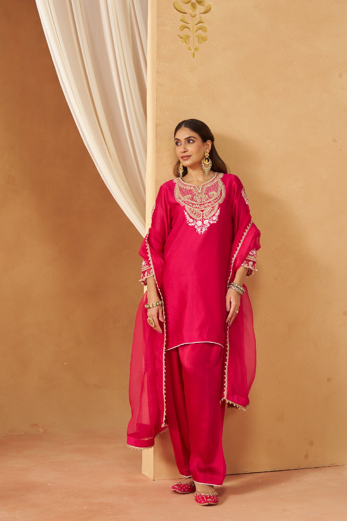Ashira - Rani Hotpink Short Kurta with Salwar
