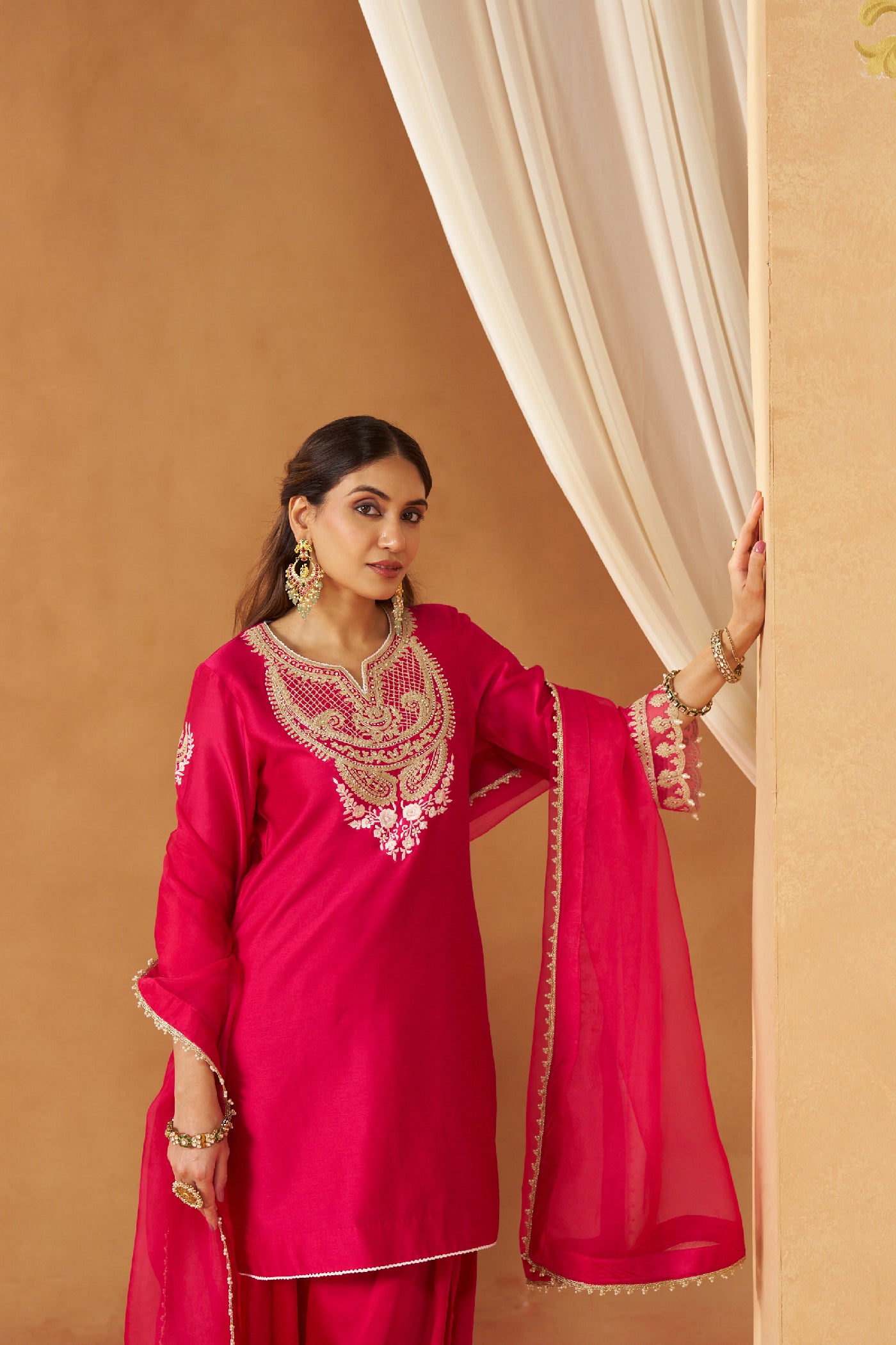 Ashira - Rani Hotpink Short Kurta with Salwar