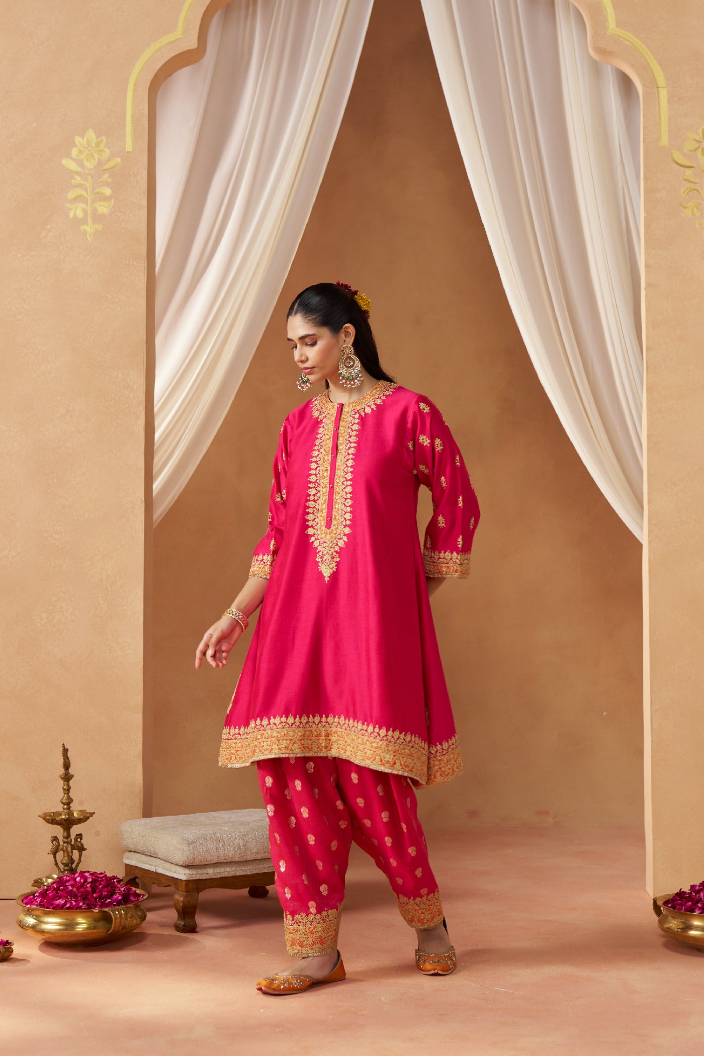 Zeenal Hotpink A-Line Kaaftan with Salwar