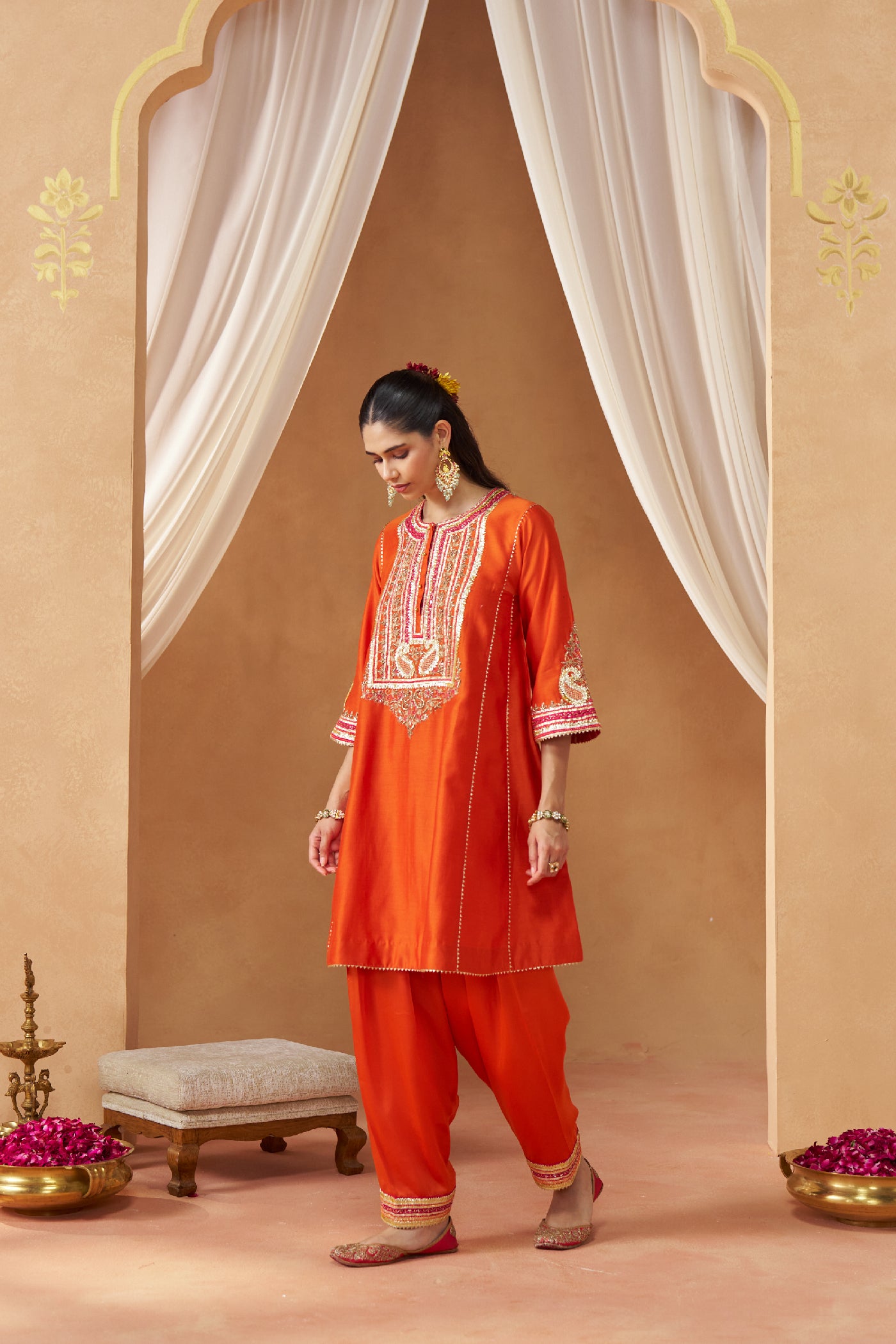 Daneen burnt orange chauga with salwar
