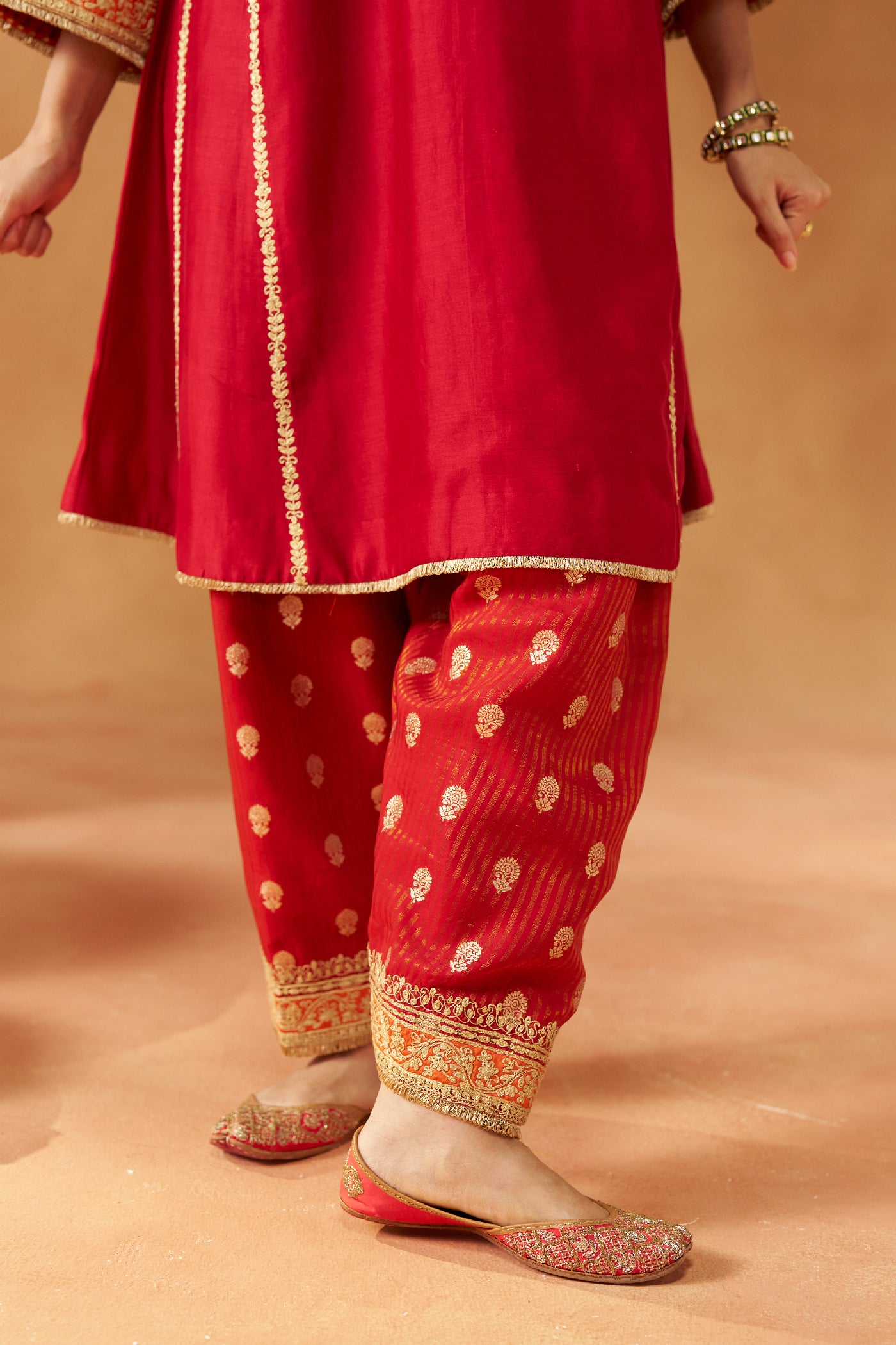 Maahgul Deep Red Kalidaar Chauga with Salwar with Dupatta