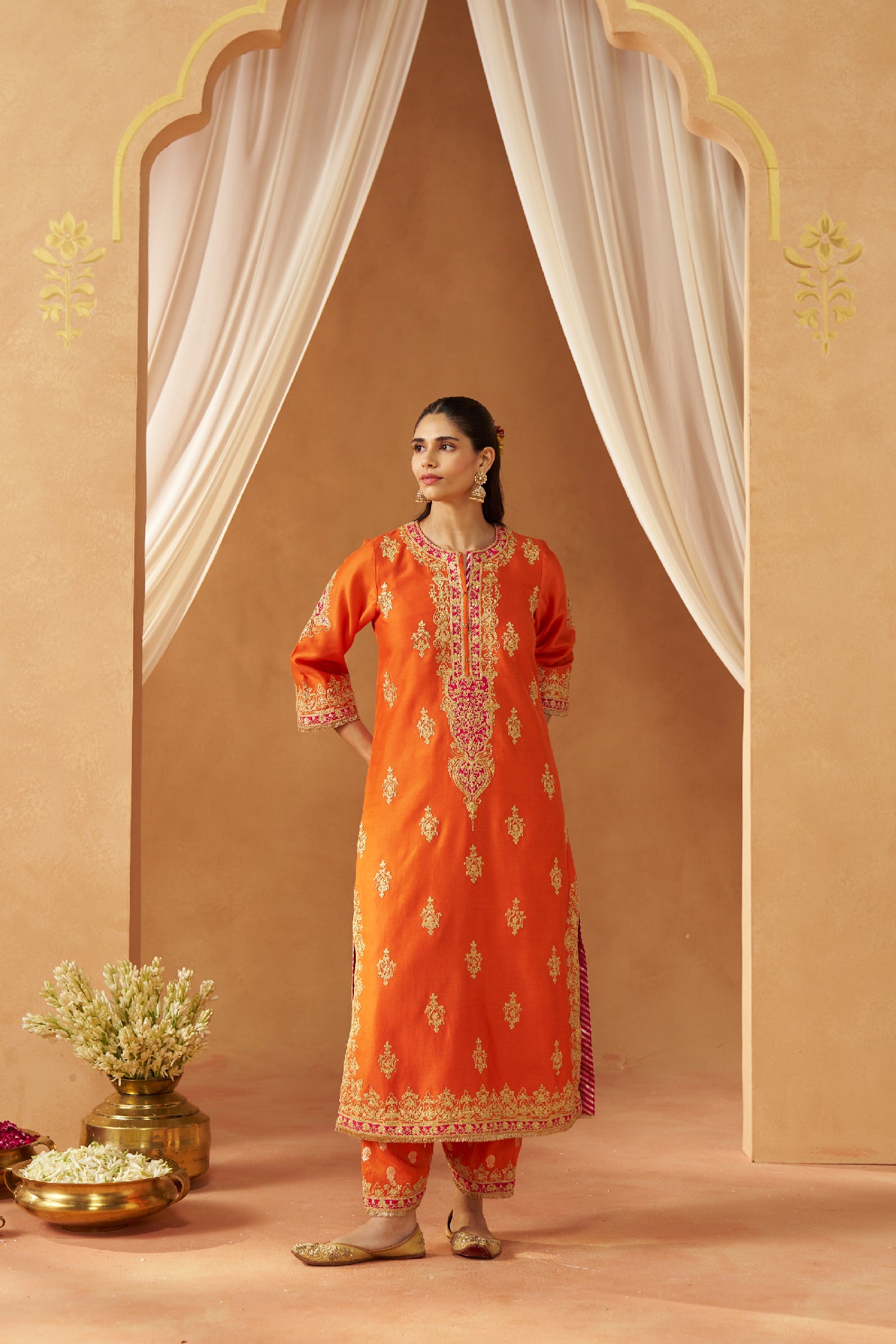 Mubina Burnt Orange Kurta with Salwar and Dupatta