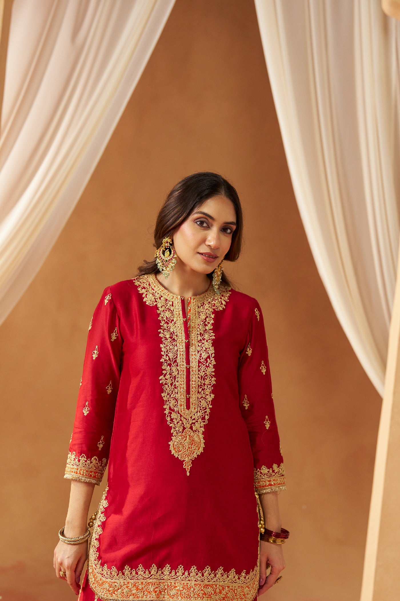 Fadiya Deep Red Kurta with Sharara and Dupatta