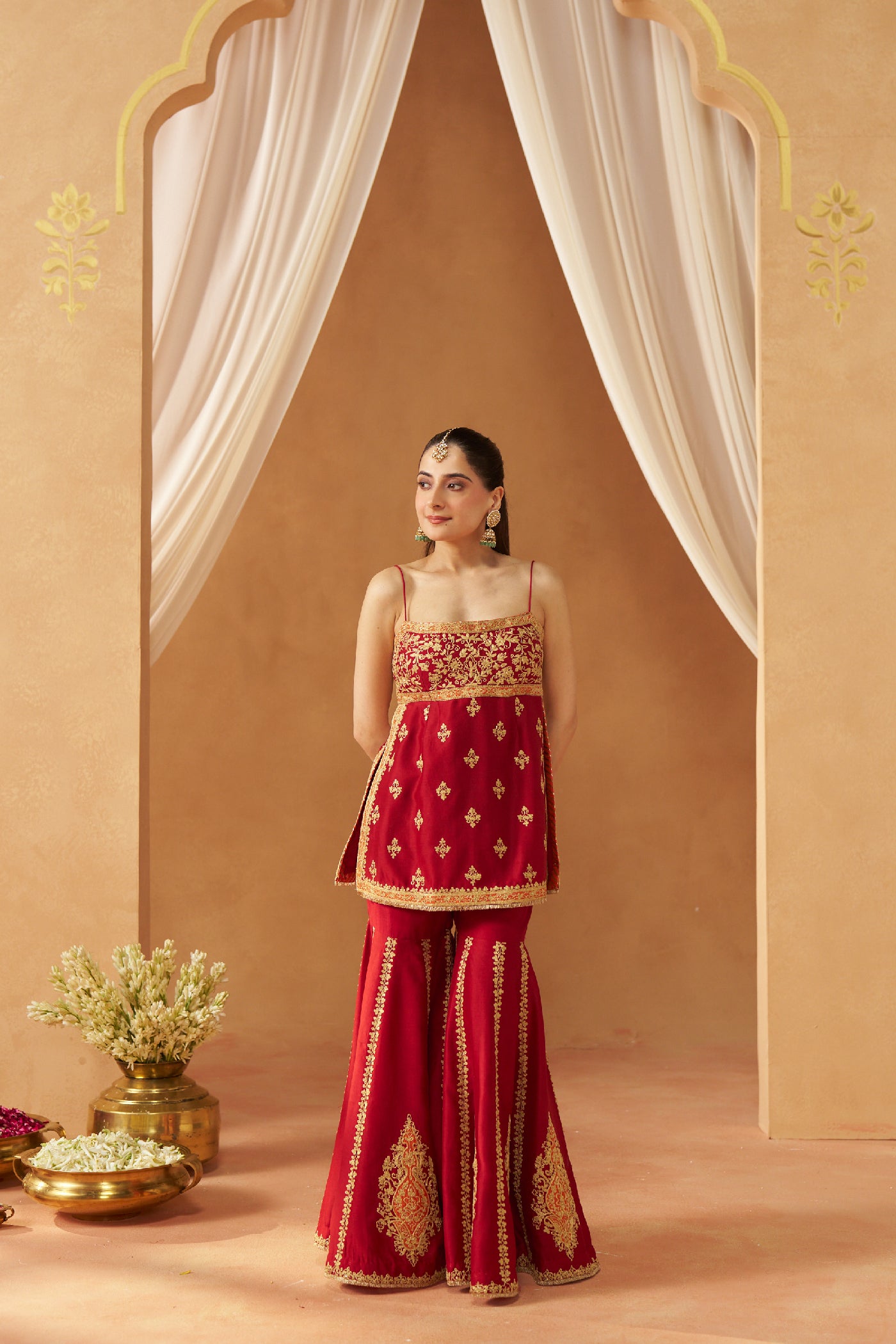Najma Deep Red Kurta with Garara and Dupatta