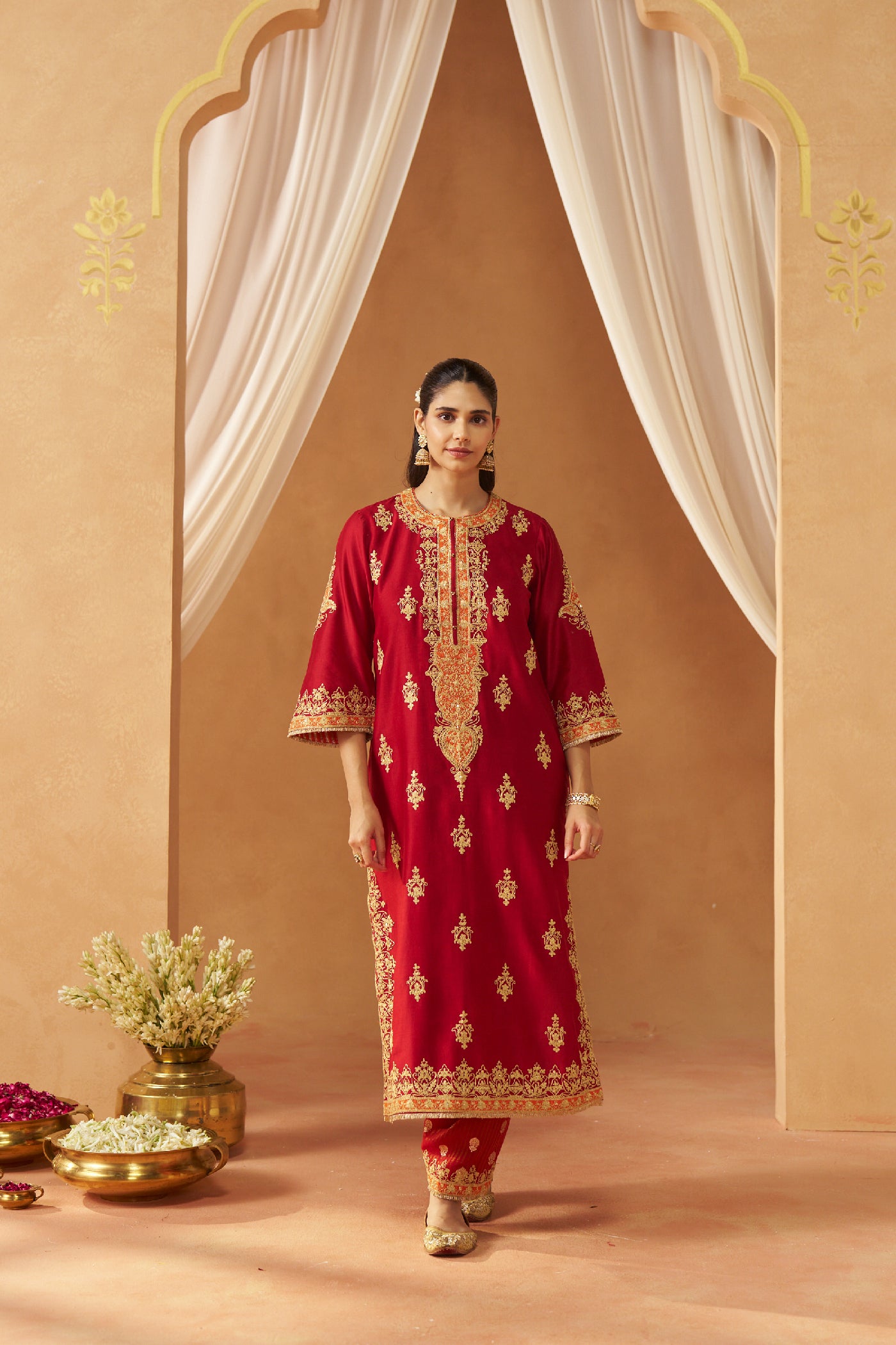 Mubina Deep Red Kurta with Salwar and Dupatta