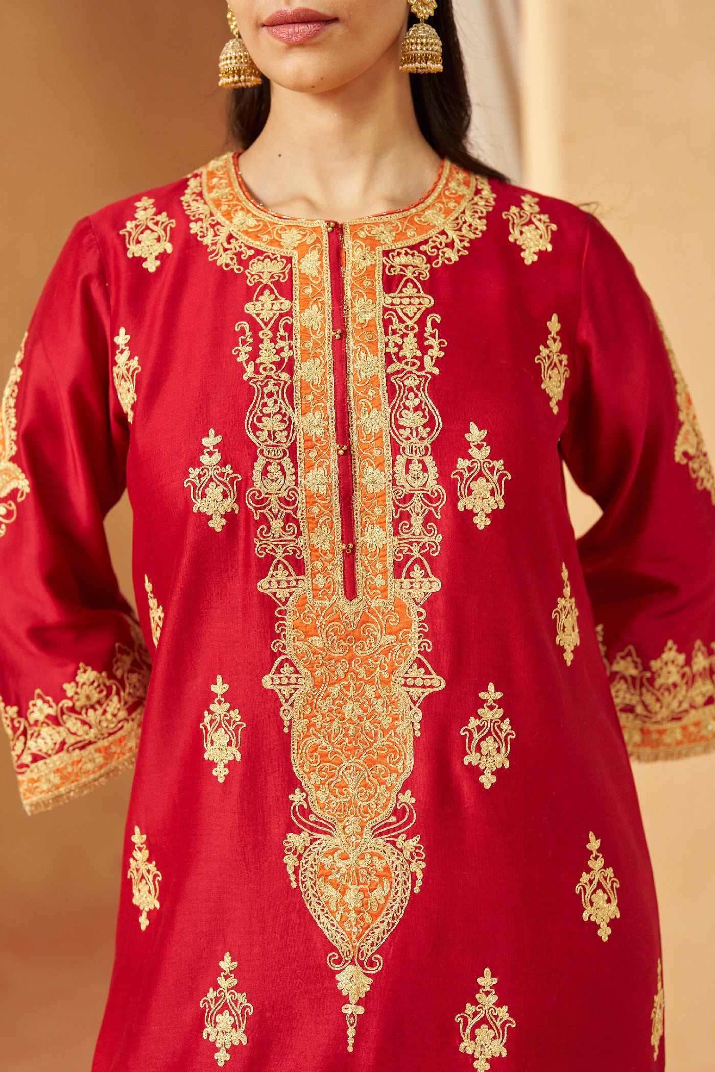 Mubina Deep Red Kurta with Salwar and Dupatta