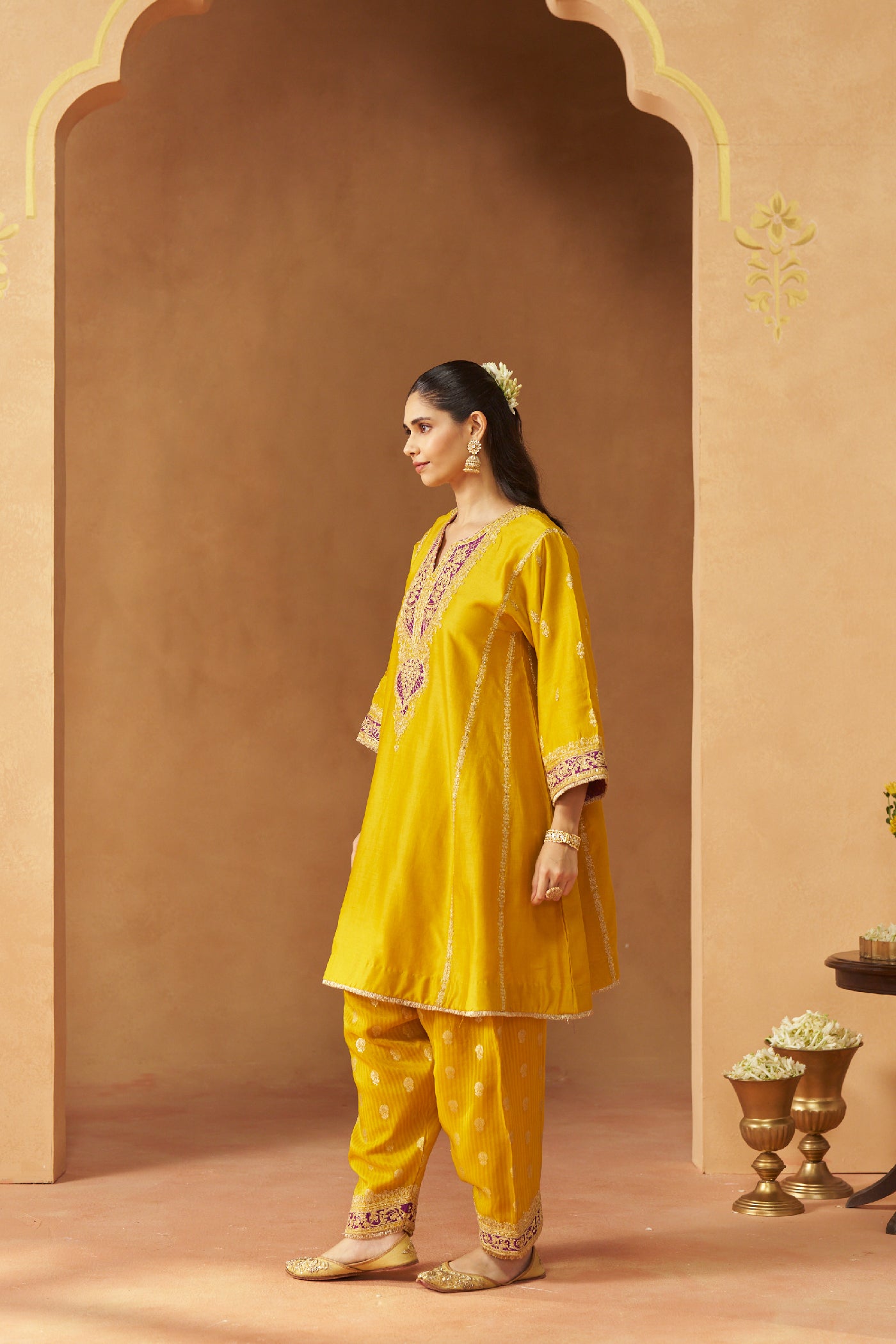 Maahgul Mustard Kalidaar Chauga with Salwar