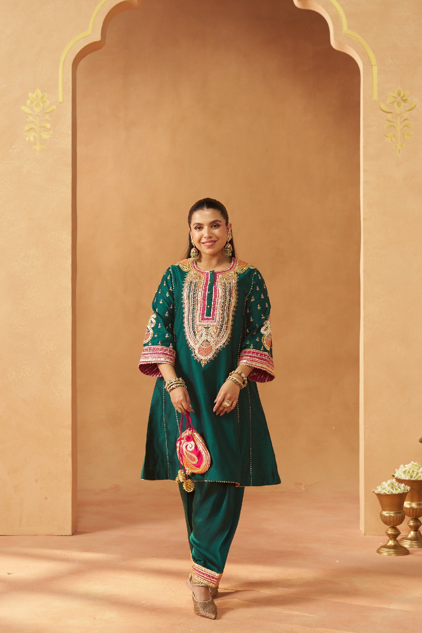 Riva emerald green chauga with salwar