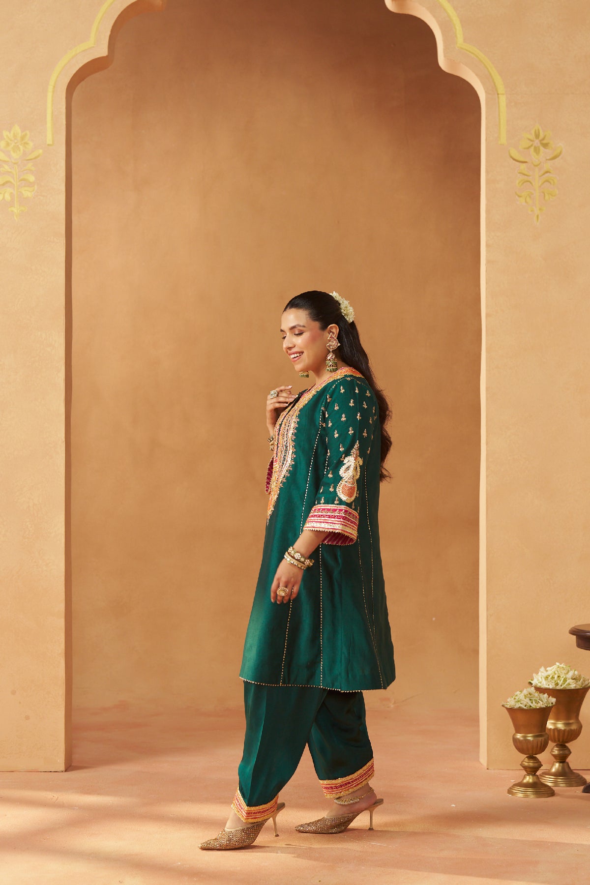 Riva emerald green chauga with salwar