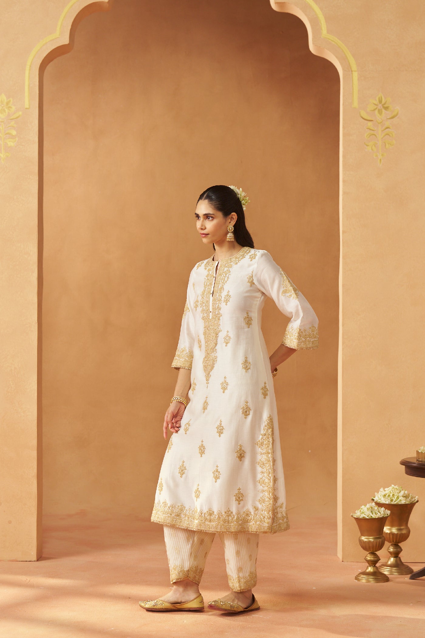 Mubina Daisy Ivory Kurta with Salwar and Dupatta