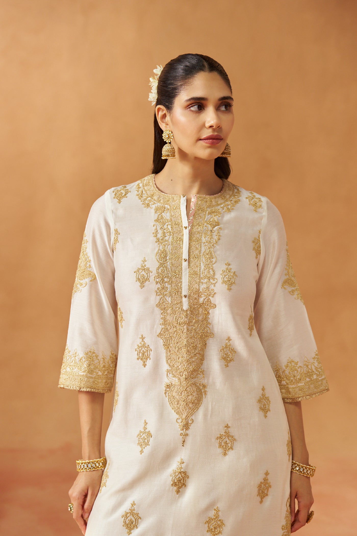 Mubina Daisy Ivory Kurta with Salwar and Dupatta