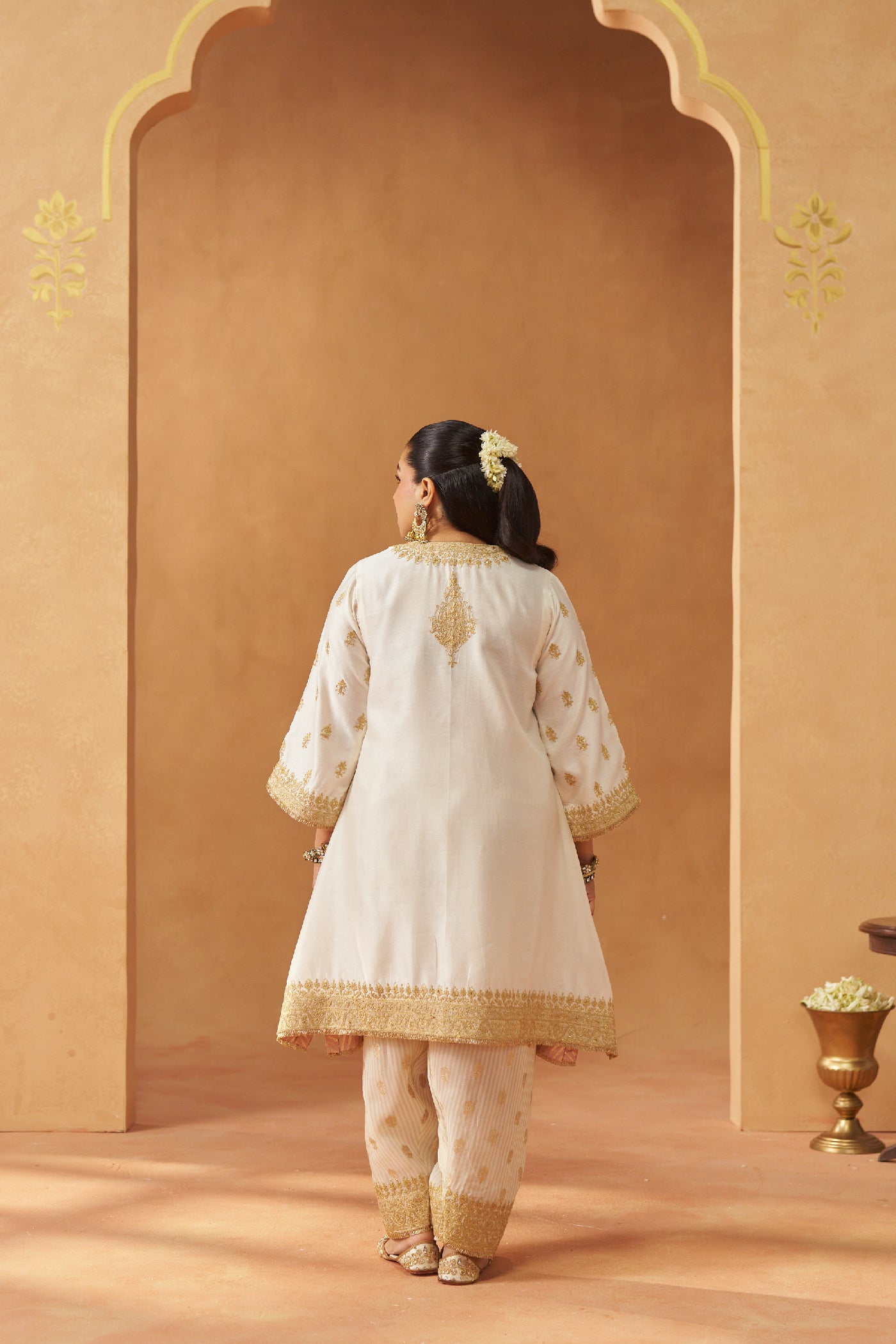 Zeenal Daisy Ivory A-Line Kaaftan with Salwar