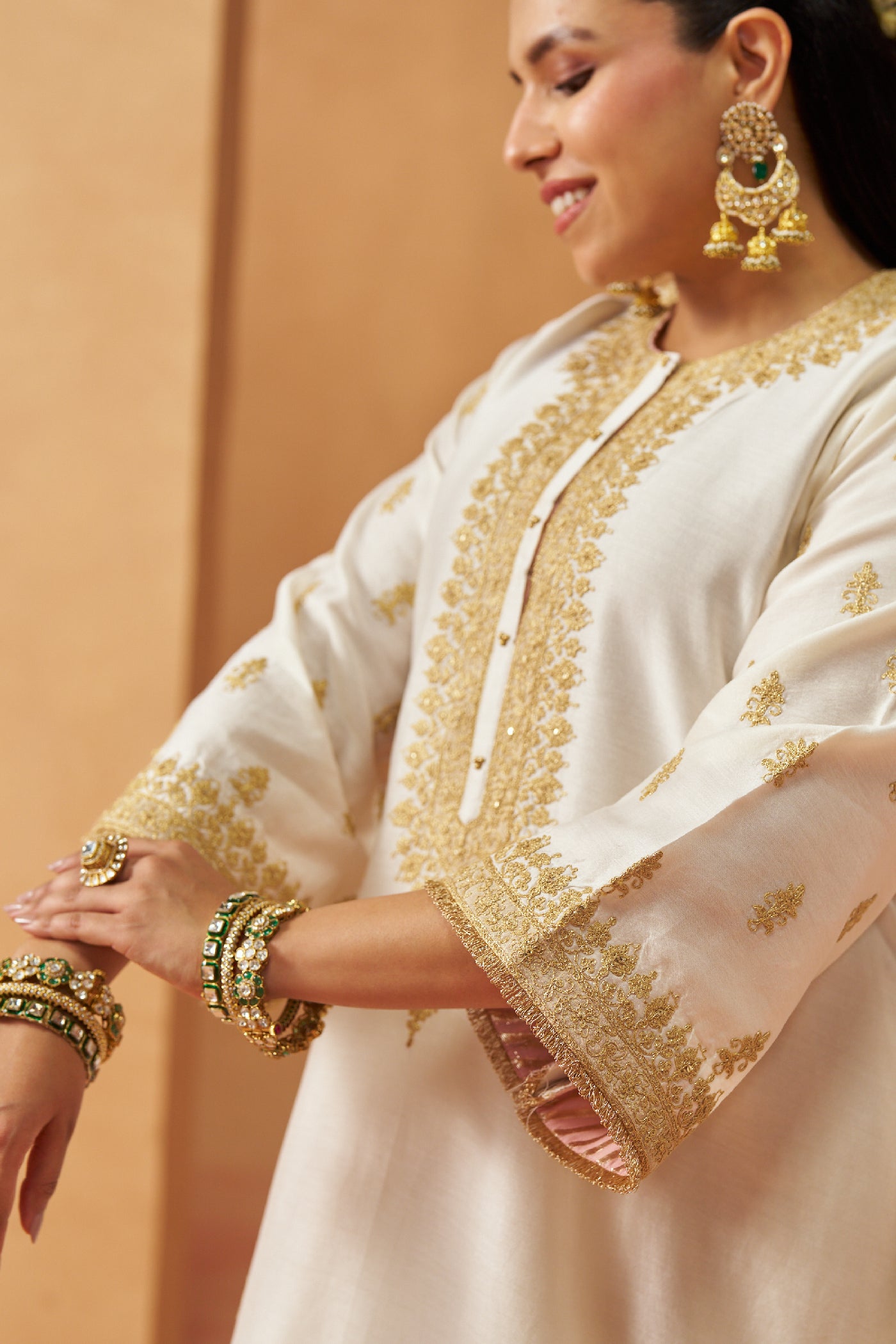 Zeenal Daisy Ivory A-Line Kaaftan with Salwar