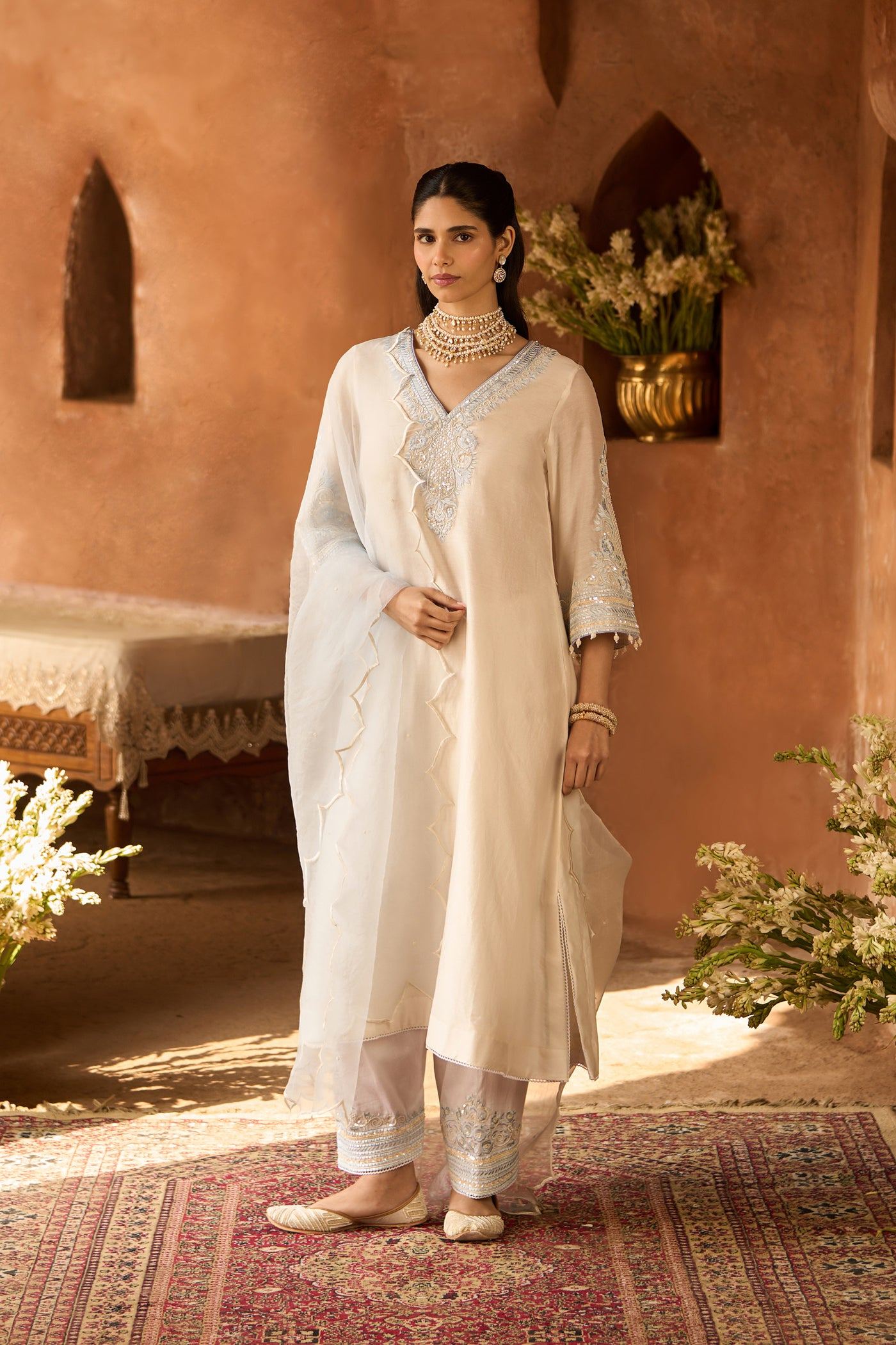 Sahabat - Daisy Ivory With Blue Kaaftan With Salwar