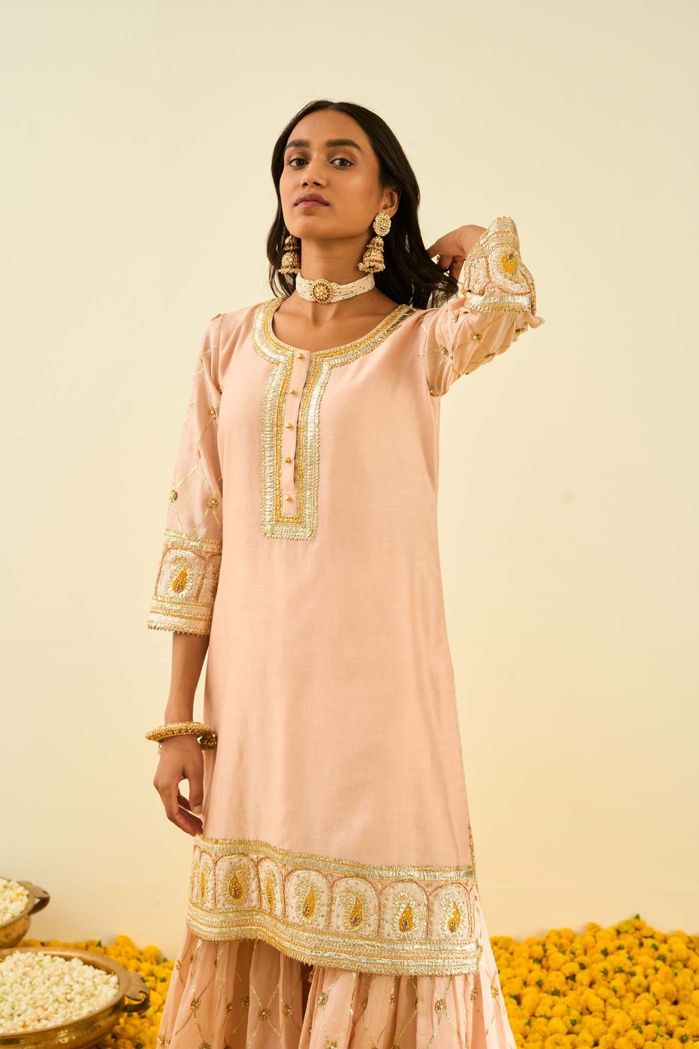 Shabina- Rosepink short kurta with garara and dupatta (Lxrts)