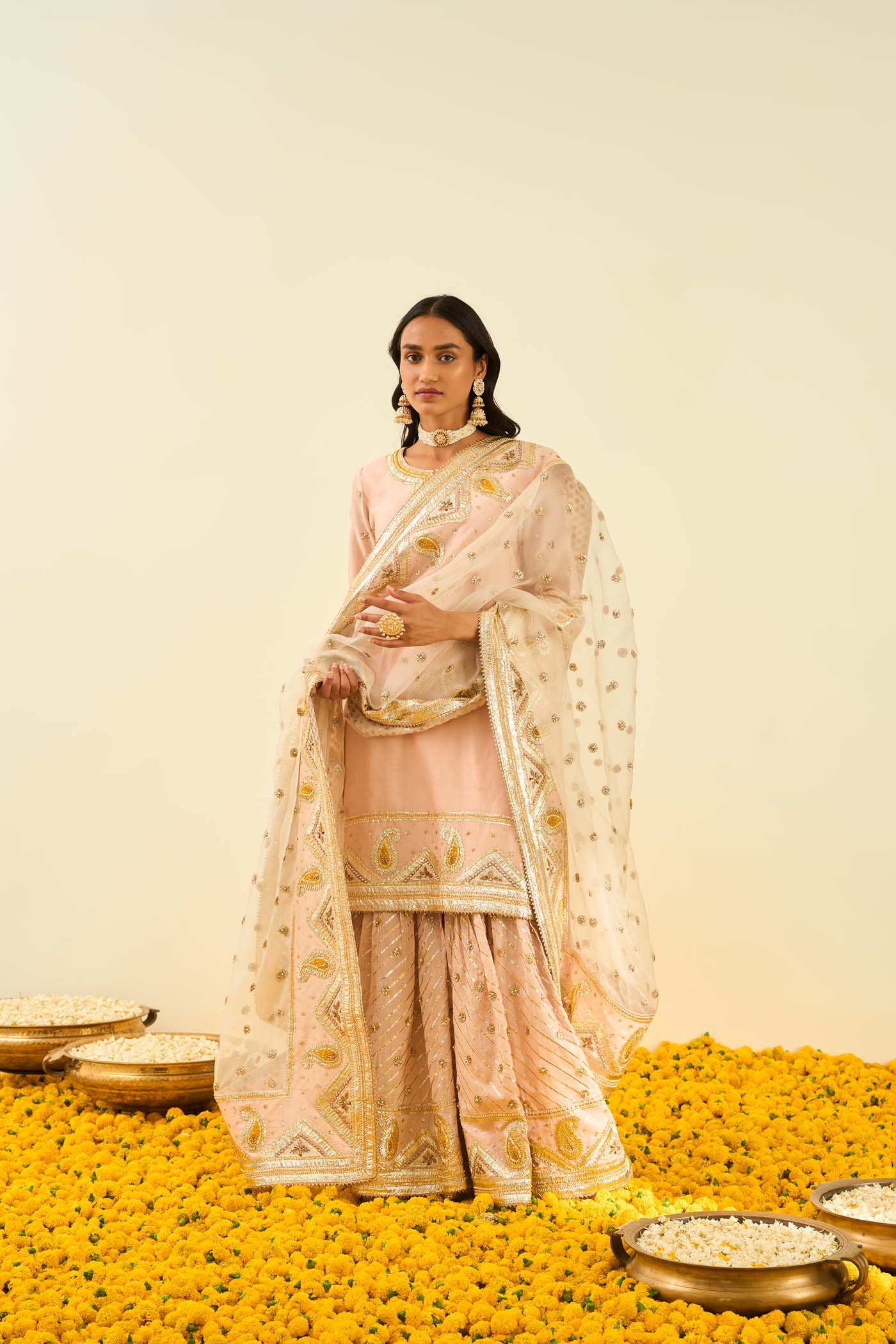 Shafna- Rosepink short kurta with garara and dupatta (Lxrts)