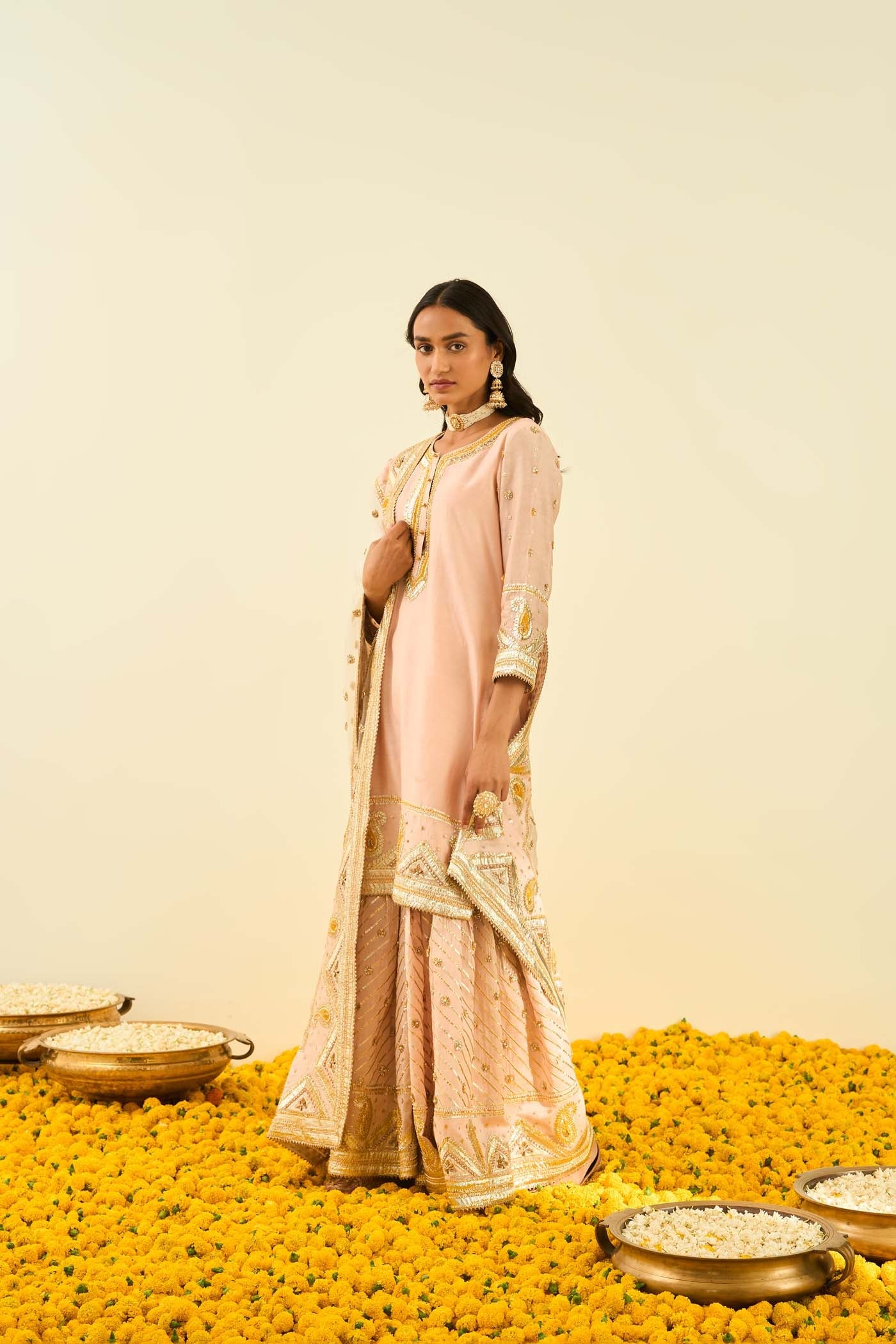 Shafna- Rosepink short kurta with garara and dupatta (Lxrts)
