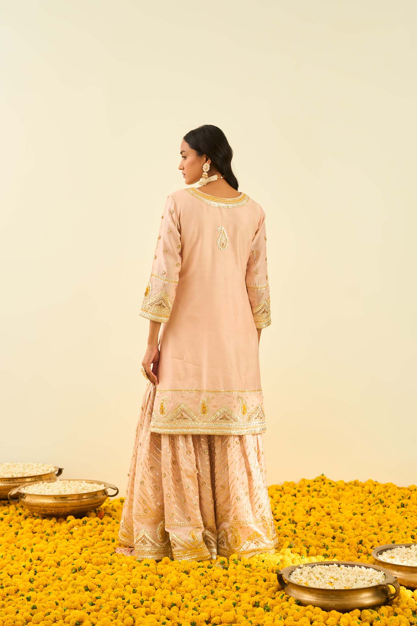 Shafna- Rosepink short kurta with garara and dupatta (Lxrts)
