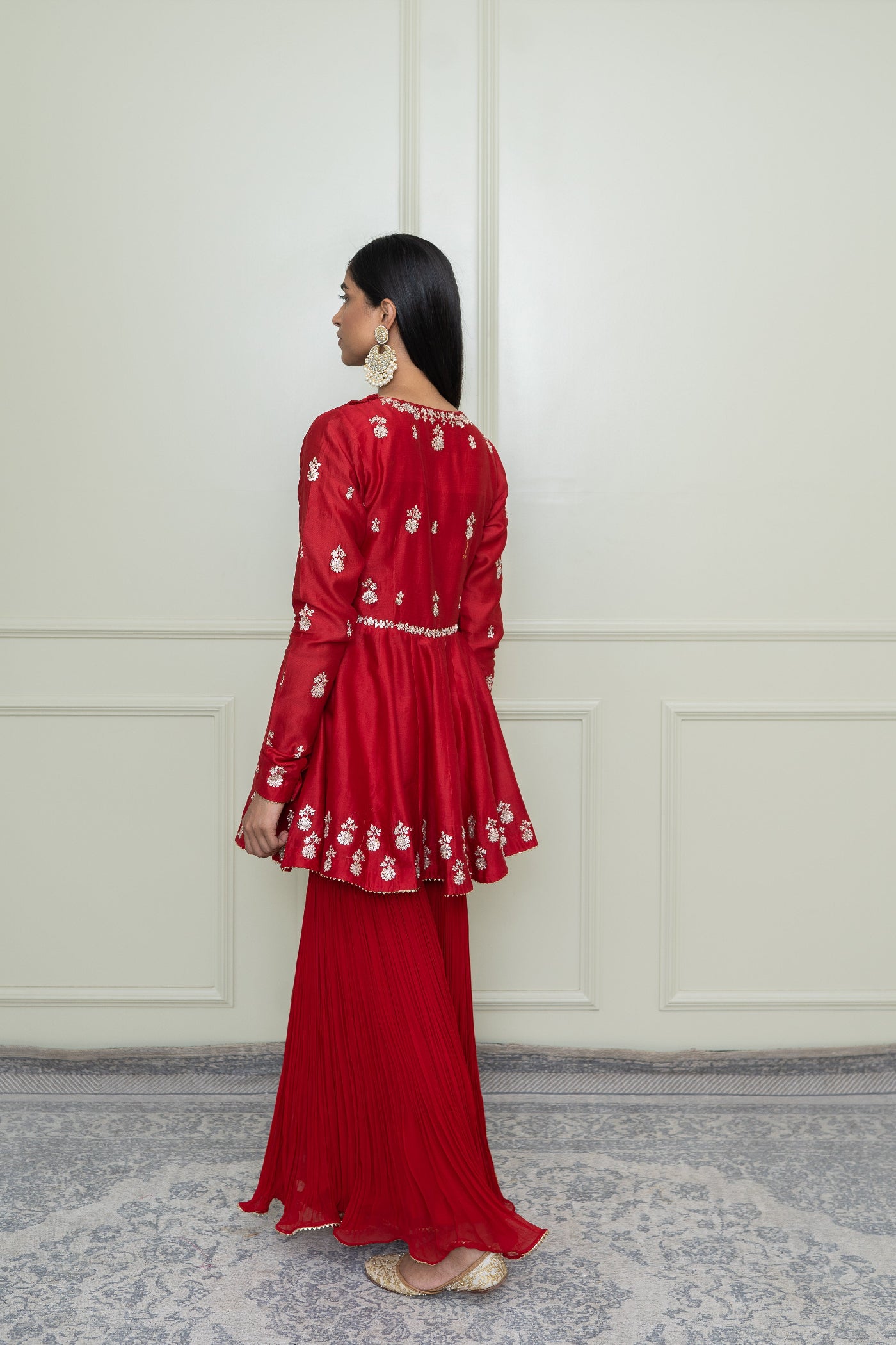 Shahana-Scarlet Red Georgette Gharara Set