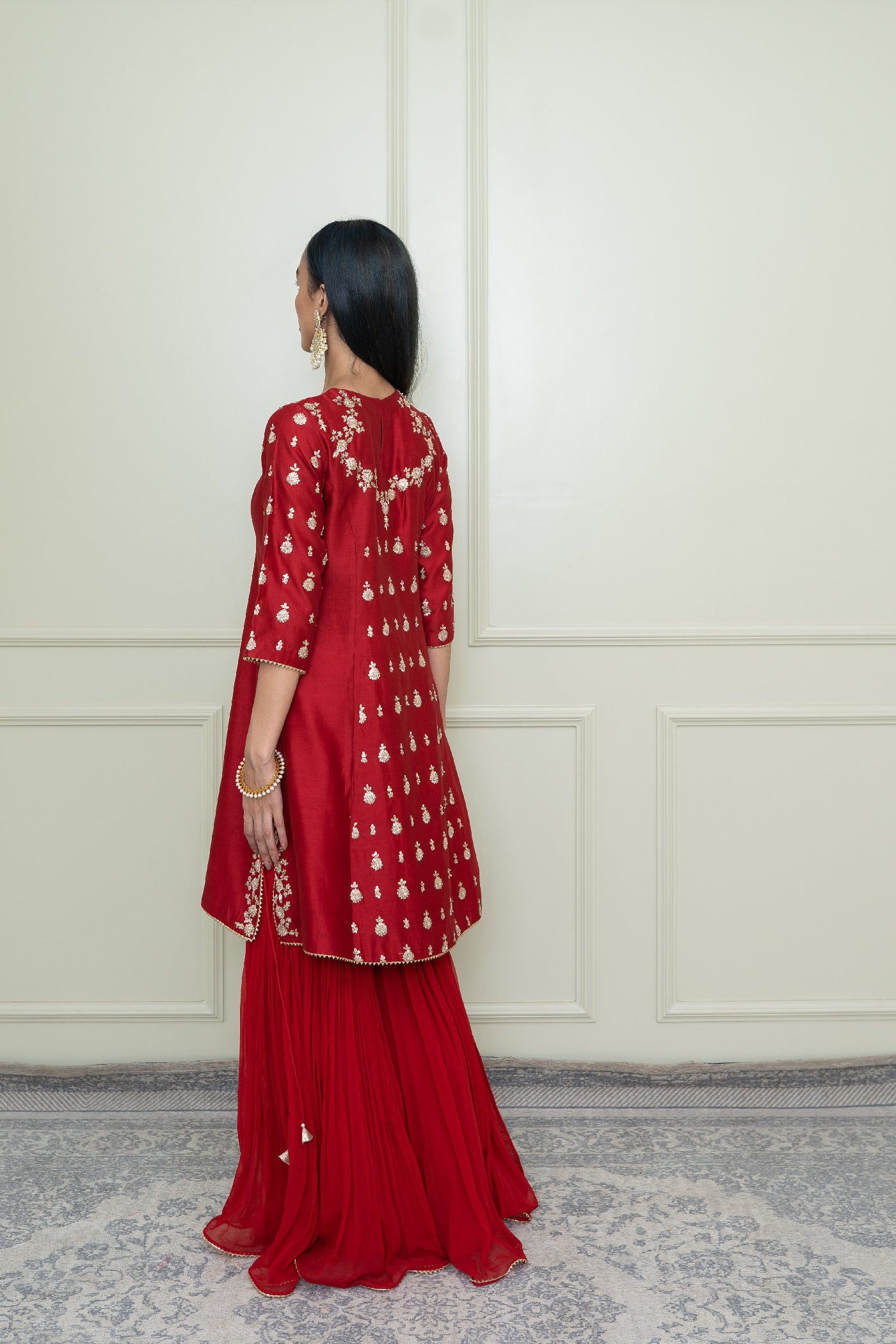 Shahira- Scarlet Red Georgette Gharara Set